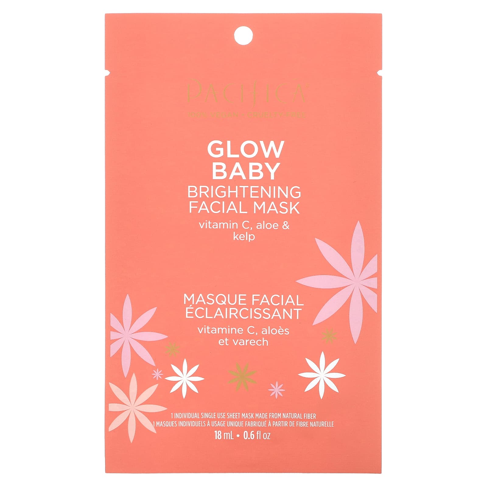 Pacifica, Glow Baby, Brightening Beauty Facial Mask, 1 Sheet Mask, 0.6 fl oz (18 ml) - Image 1