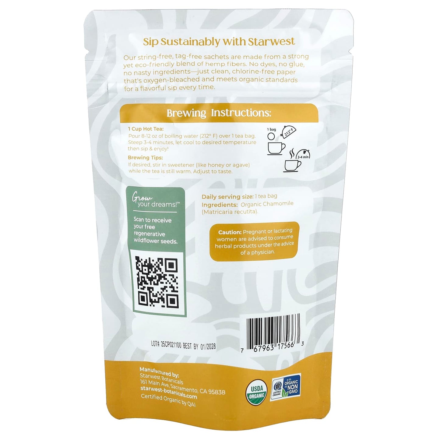 Starwest Botanicals, Organic Chamomile Tea, Caffeine Free, 20 Organic Tea Bags, 1.4 oz (30 g) - Image 2