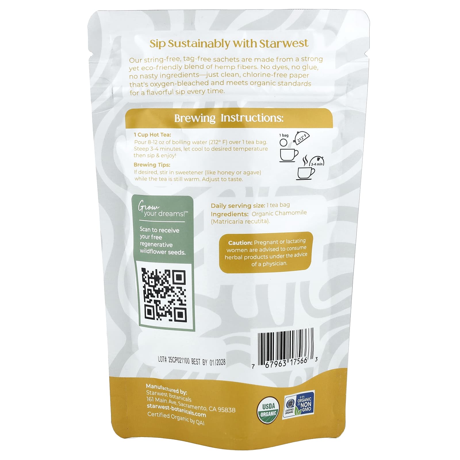 Starwest Botanicals, Organic Chamomile Tea, Caffeine Free, 20 Organic Tea Bags, 1.4 oz (30 g) - Image 2