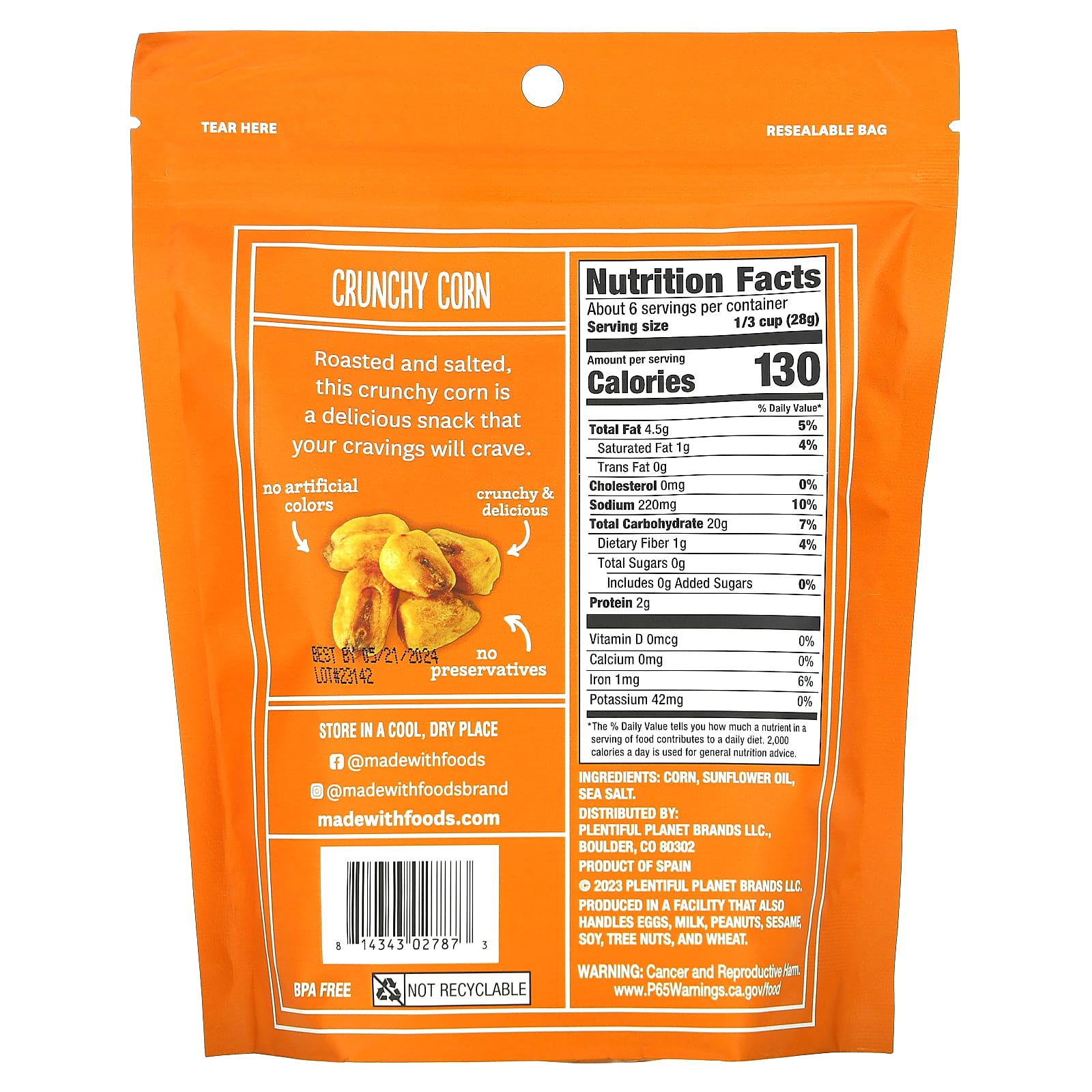 Made With, Vegan Crunchy Corn, Roasted & Salted , 6 oz (170 g) - Image 2