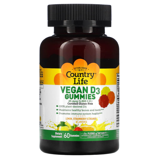 Vegan D3 Gummies by Country Life - 25 mcg (1000 IU) - 60 Gummies - Image 1