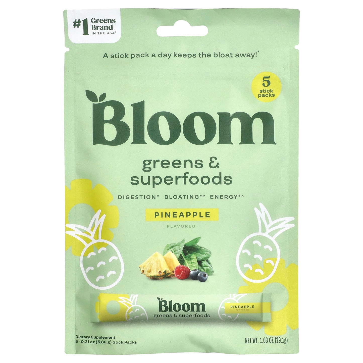 Pineapple Greens & Superfoods by Bloom - 5 Stick Packs - Image 1