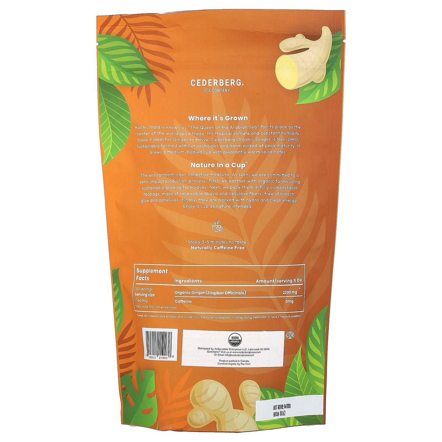 Cederberg Tea Co Organic Ginger, Caffeine Free, 220g, 100 Tea Bags - Image 2