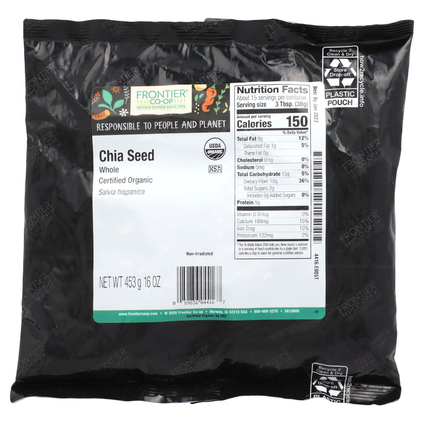 Organic Whole Chia Seeds, USDA Certified, 16oz by Frontier Co-op - Image 2