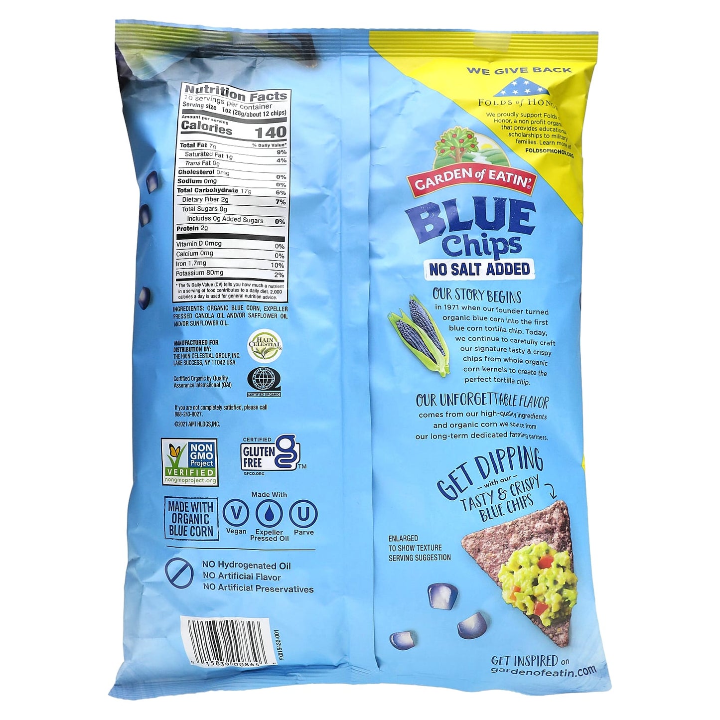 Delicious No Salt Added Blue Corn Tortilla Chips by Garden of Eatin', 10 oz - Image 2