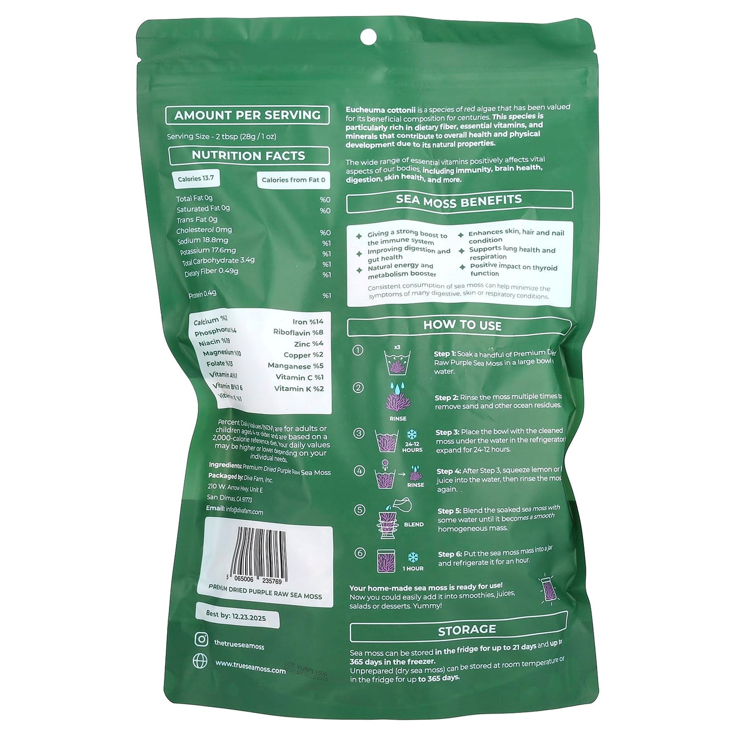 True Sea Moss, Purple Raw Sea Moss , 1 lb (453 g) - Image 2
