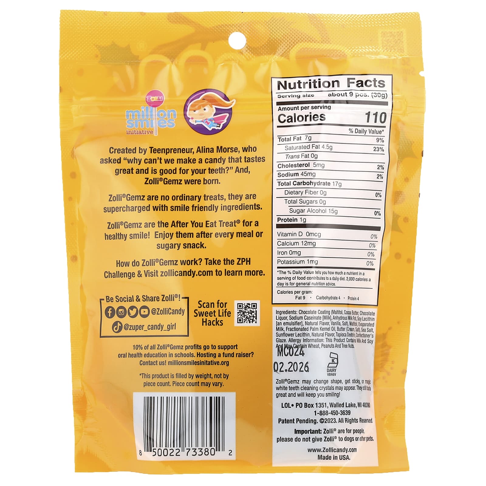 Zollipops, Zolli Gemz®, Milk Chocolate Covered Caramel, 3 oz (85 g) - Image 2