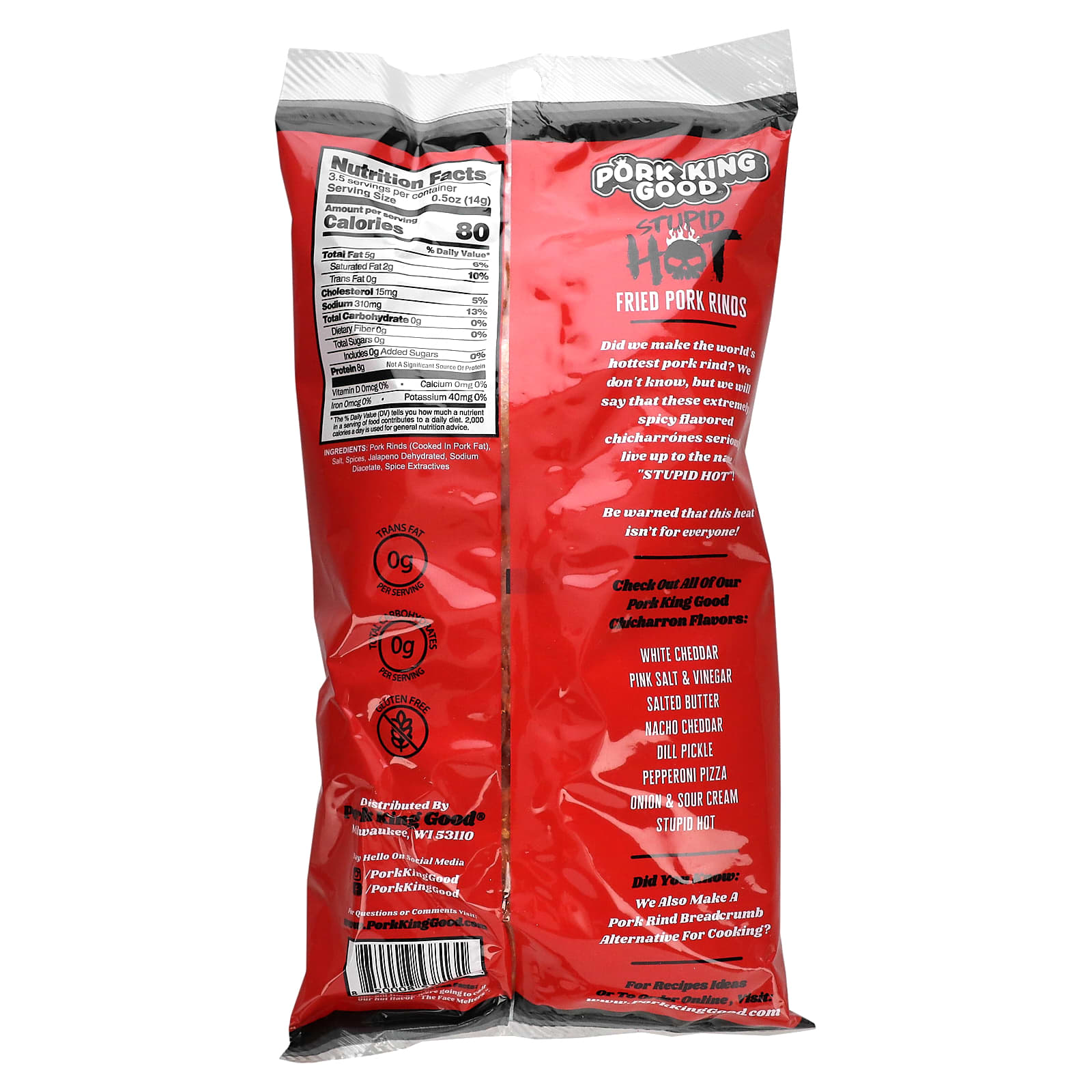 Pork King Good, Flavored Chicharrones, Stupid Hot, Extremely Spicy, 1.75 oz (49.5 g) - Image 2