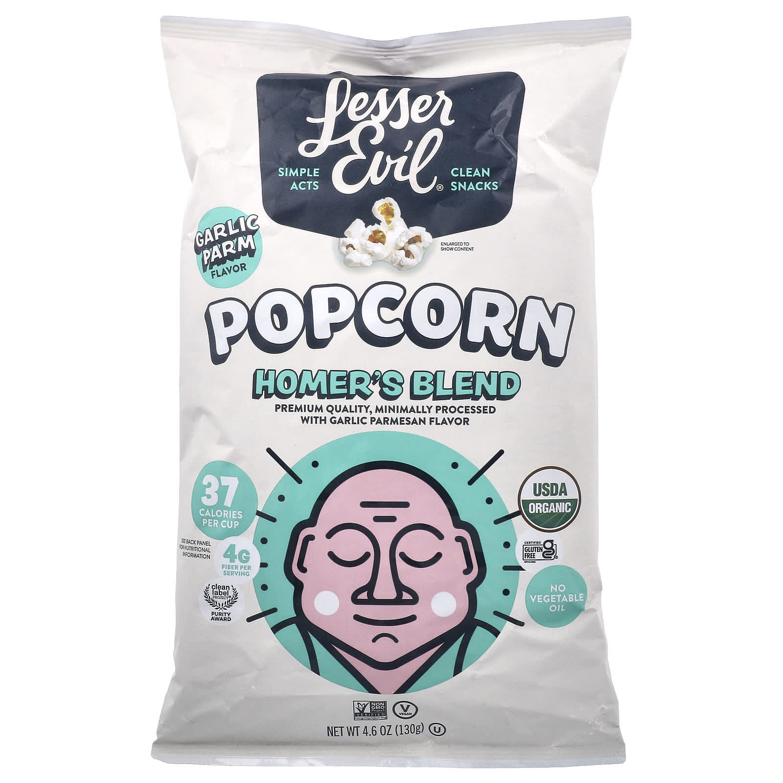 LesserEvil, Popcorn, Homer's Blend, Garlic Parm, 4.6 oz (130 g) - Image 1