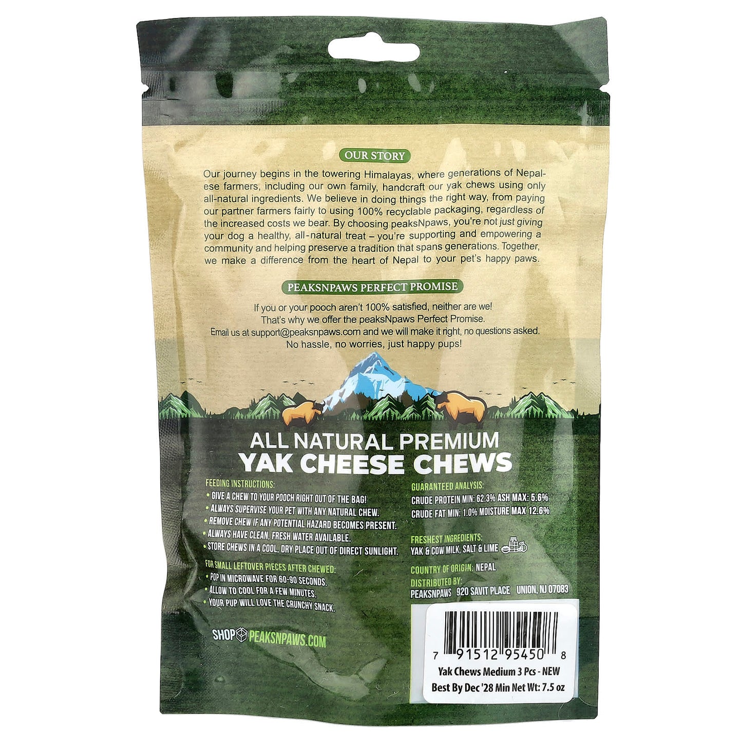 peaksNpaws, All Natural Premium Yak Cheese Chews, Medium, 3 Chews, 7.5 oz - Image 2