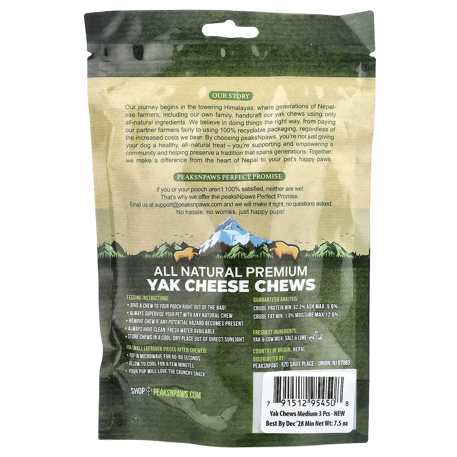 peaksNpaws, All Natural Premium Yak Cheese Chews, Medium, 3 Chews, 7.5 oz - Image 2