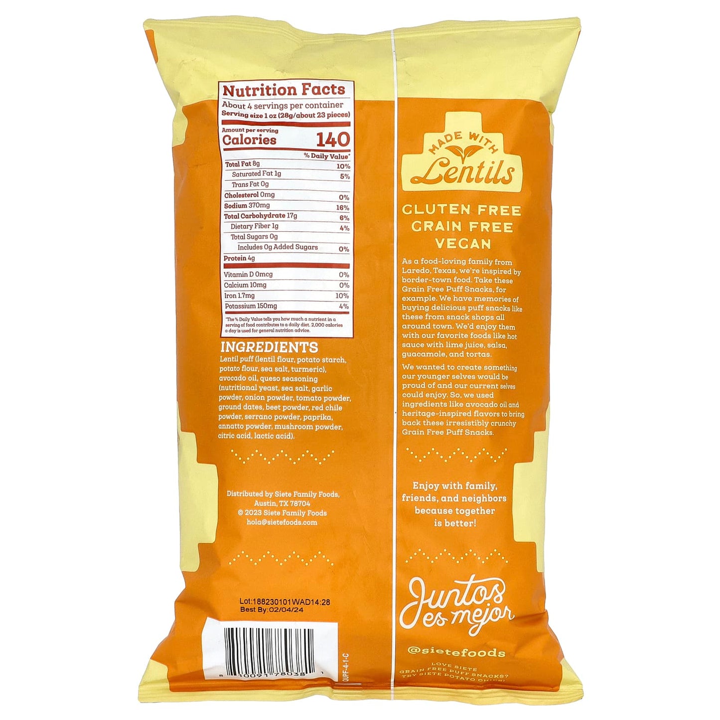 Siete, Grain Free Puff Snacks, Queso, 4 oz (113 g) - Image 2