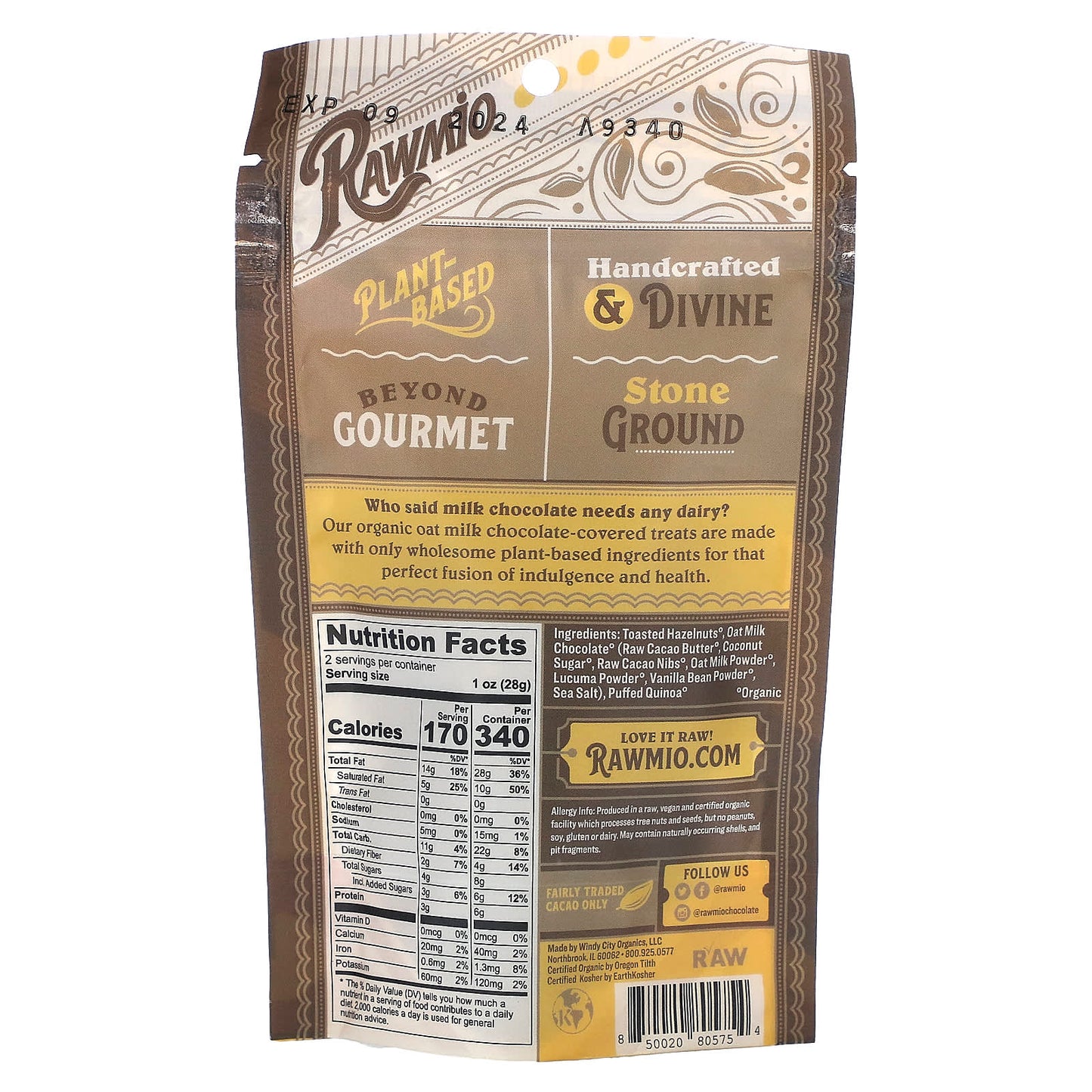 Rawmio, Oat Milk Chocolate Covered Toasted Hazelnuts, 2 oz (56.7 g) - Image 2