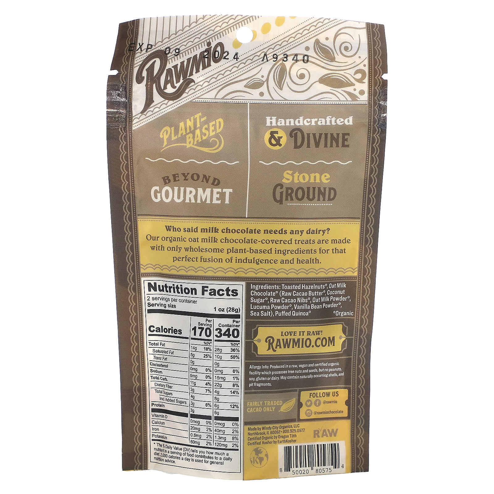 Rawmio, Oat Milk Chocolate Covered Toasted Hazelnuts, 2 oz (56.7 g) - Image 2
