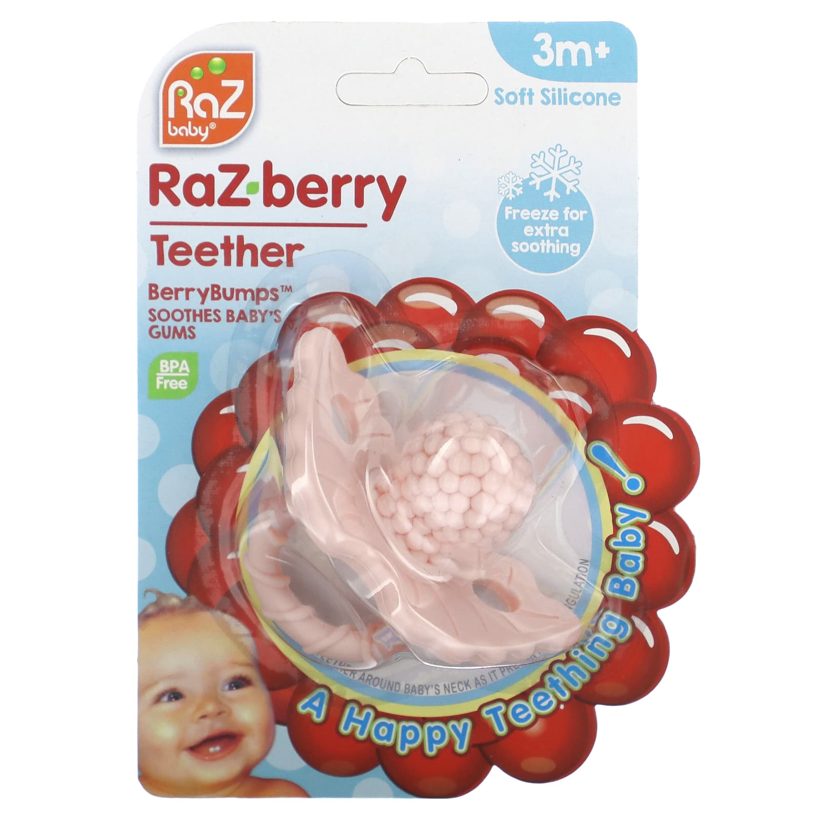 RaZbaby, RaZ-berry Teether, 3 Months+, Pink, 1 Count - Image 1