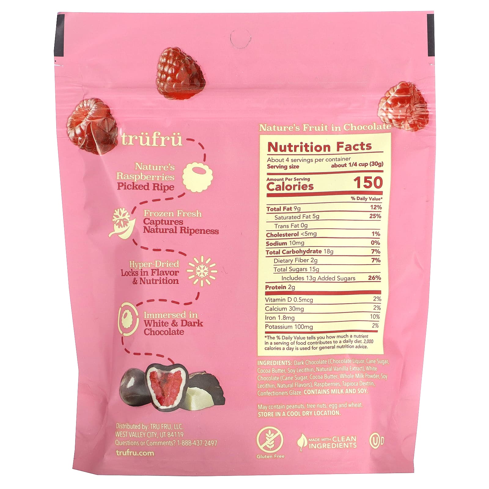 Tru Fru, Nature's Raspberries, Hyper-Dried Fresh, White & Dark Chocolate, 4.2 oz (119 g) - Image 2