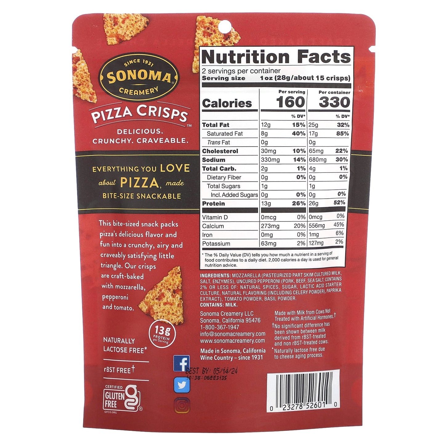 Sonoma Creamery, Pizza Crisps, Pepperoni, 2 oz (57 g) - Image 2