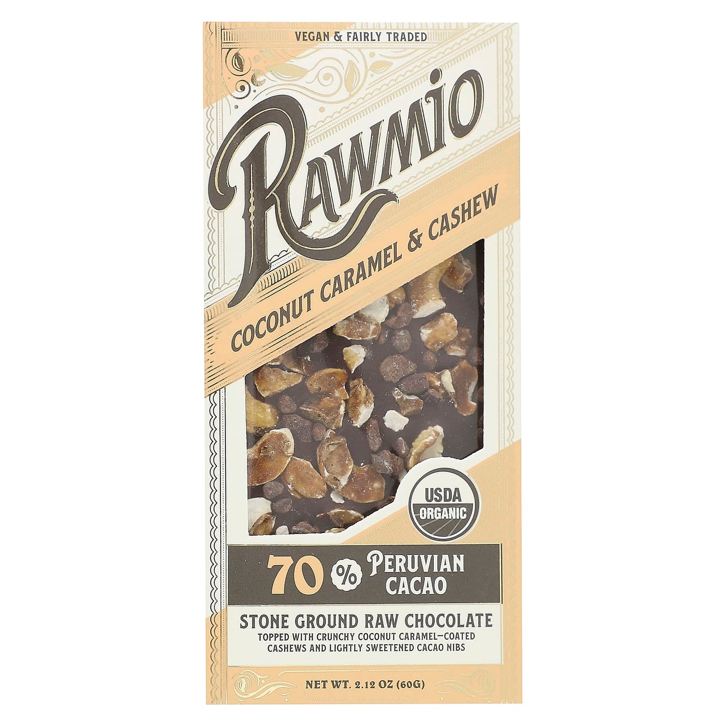Rawmio, Stone Ground Raw Chocolate, Coconut Caramel & Cashew, 2.12 oz (60 g) - Image 1