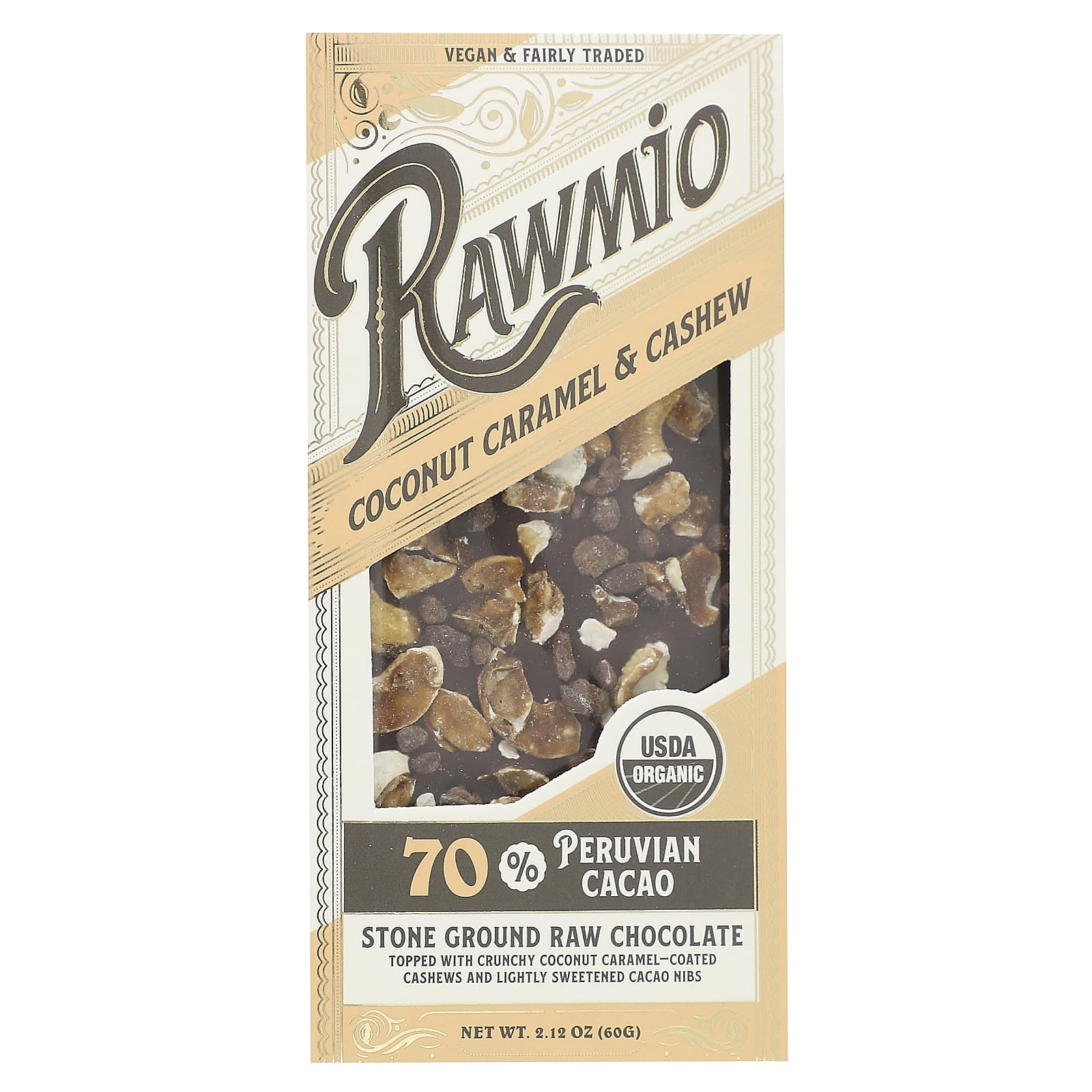Rawmio, Stone Ground Raw Chocolate, Coconut Caramel & Cashew, 2.12 oz (60 g) - Image 1