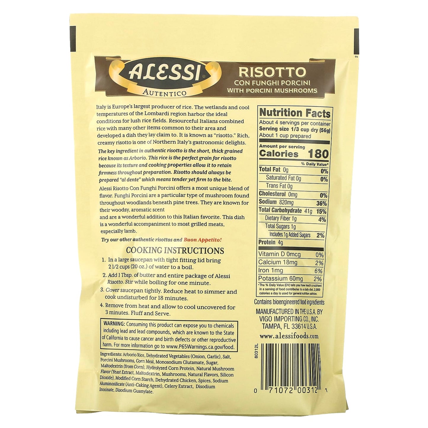Authentic Italian Risotto with Porcini Mushrooms, 8 oz by Alessi - Image 2