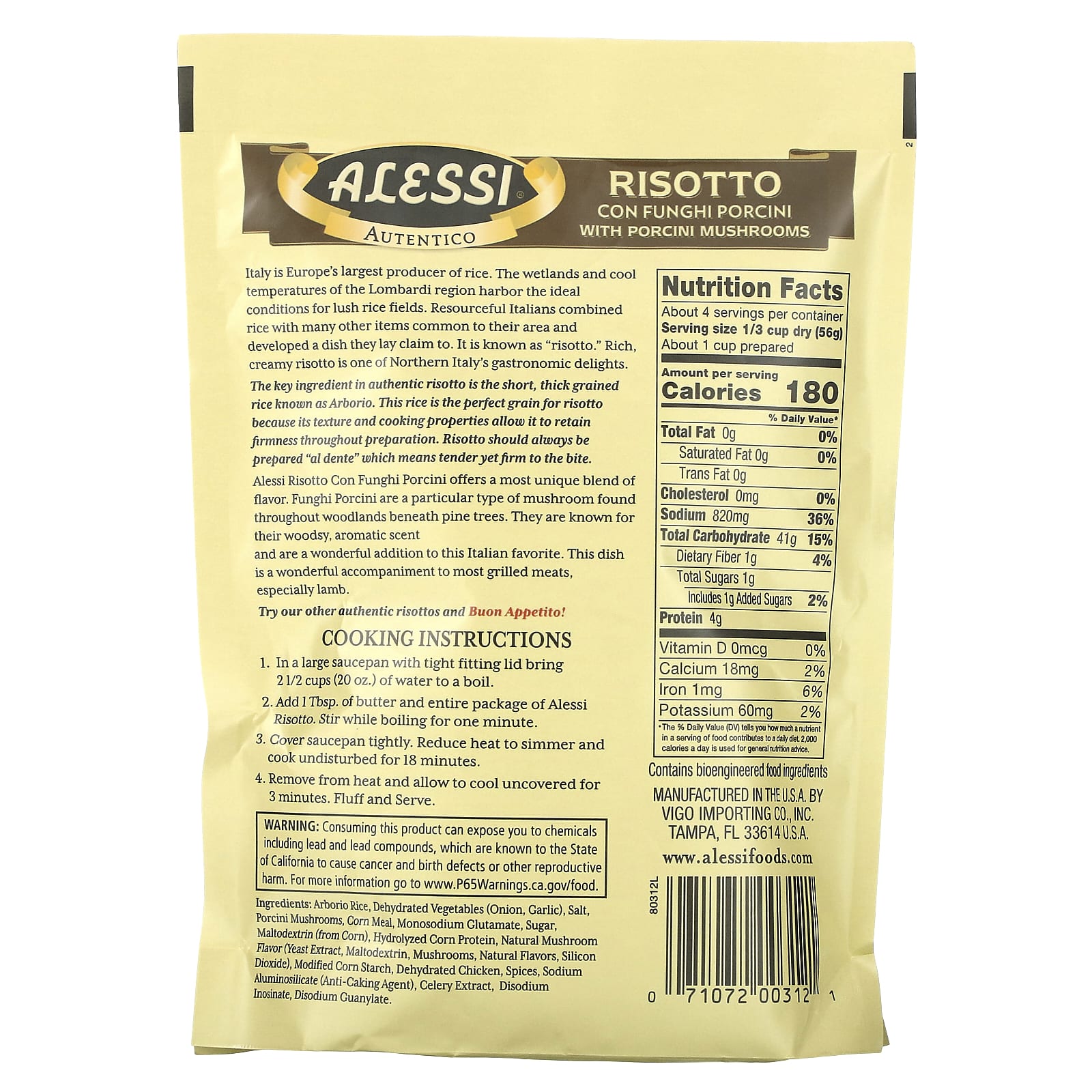 Authentic Italian Risotto with Porcini Mushrooms, 8 oz by Alessi - Image 2