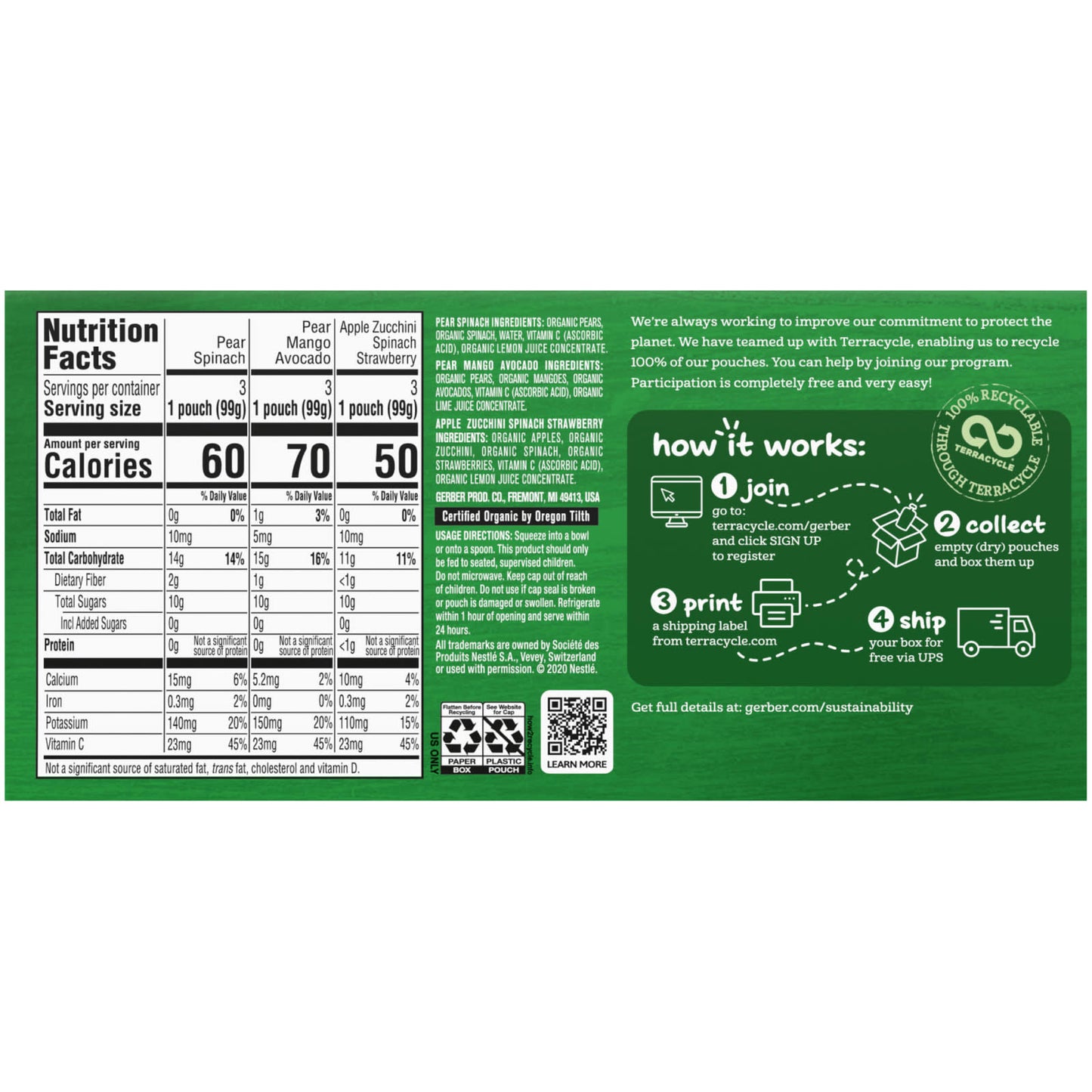 Gerber Organic Baby Food Variety Pack, 9 Pouches, 3.5 oz Each - Image 2