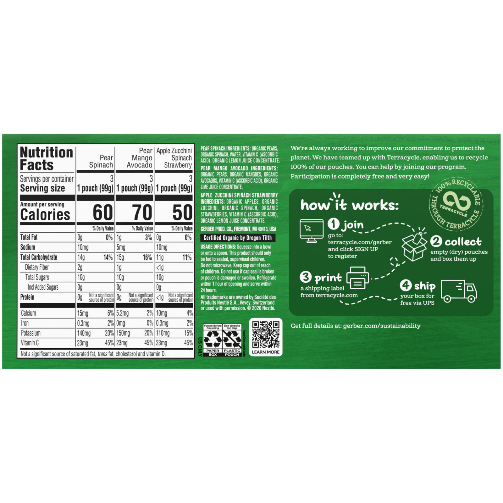 Gerber Organic Baby Food Variety Pack, 9 Pouches, 3.5 oz Each - Image 2