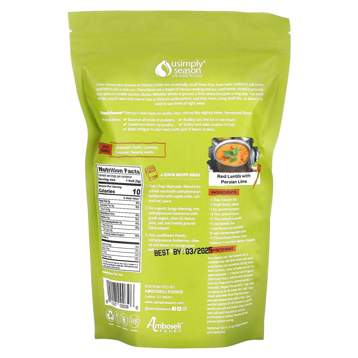 USimplySeason, Dried Lime, Persian Limes (Limu Omani), Whole, 4 oz (113 g) - Image 2
