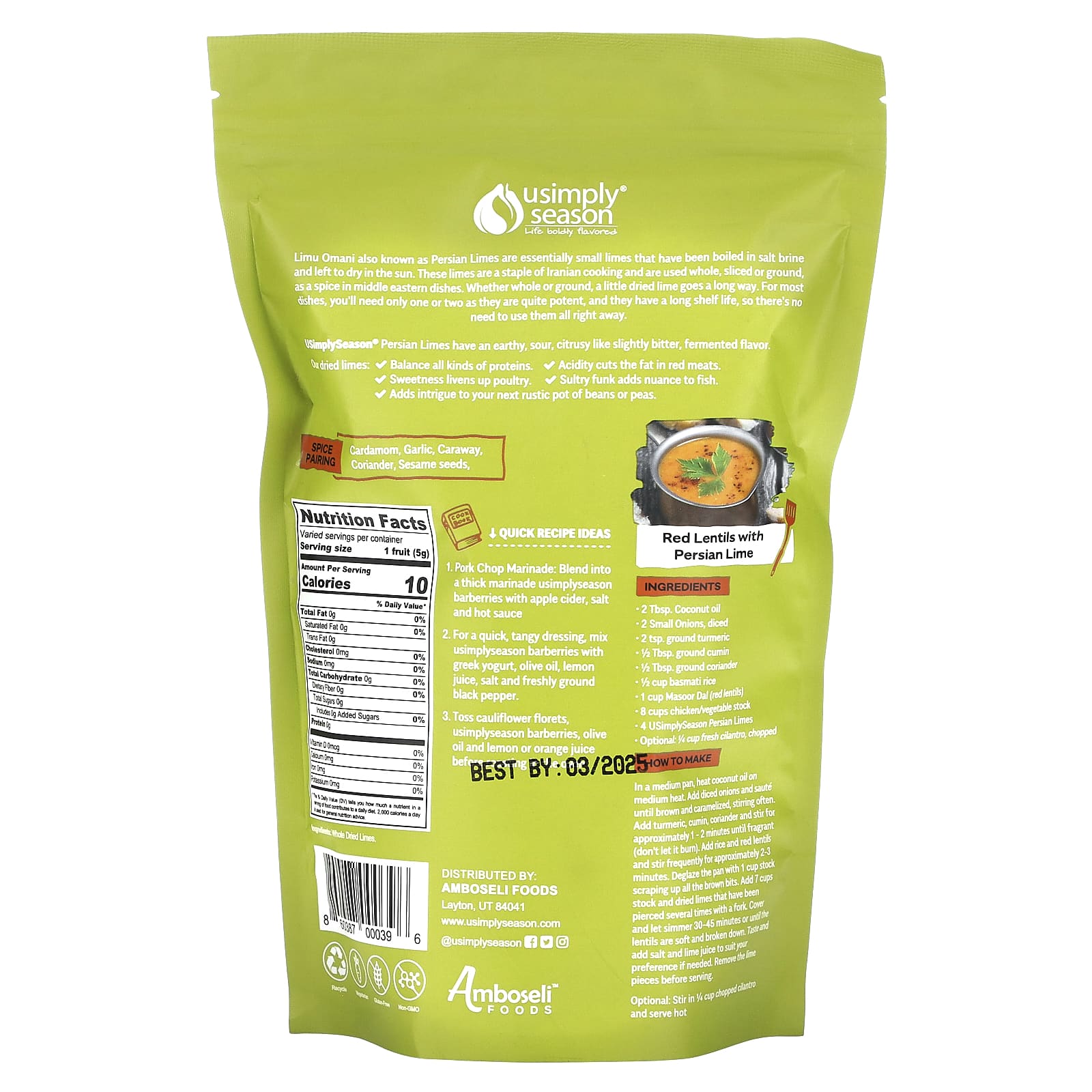 USimplySeason, Dried Lime, Persian Limes (Limu Omani), Whole, 4 oz (113 g) - Image 2