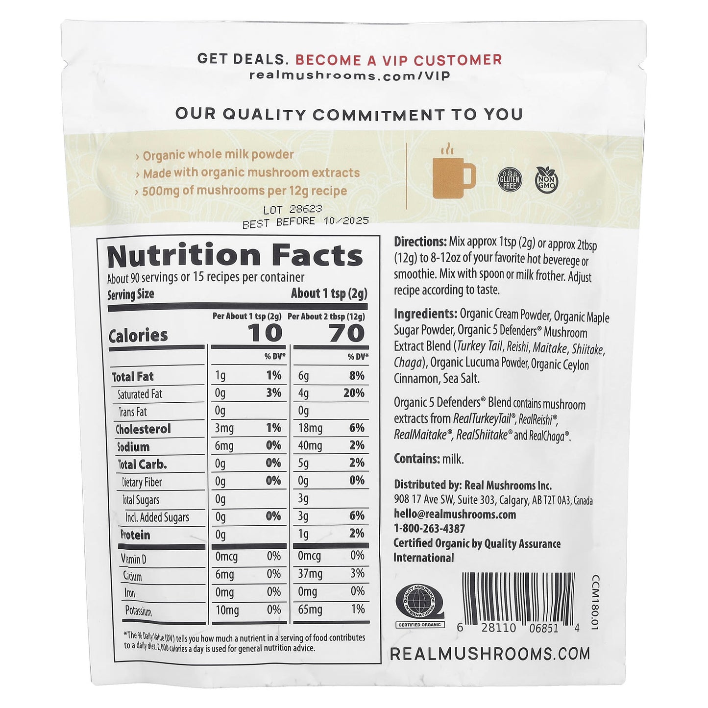 Real Mushrooms, Functional Dairy Creamer, 6.35 oz (180 g) - Image 2