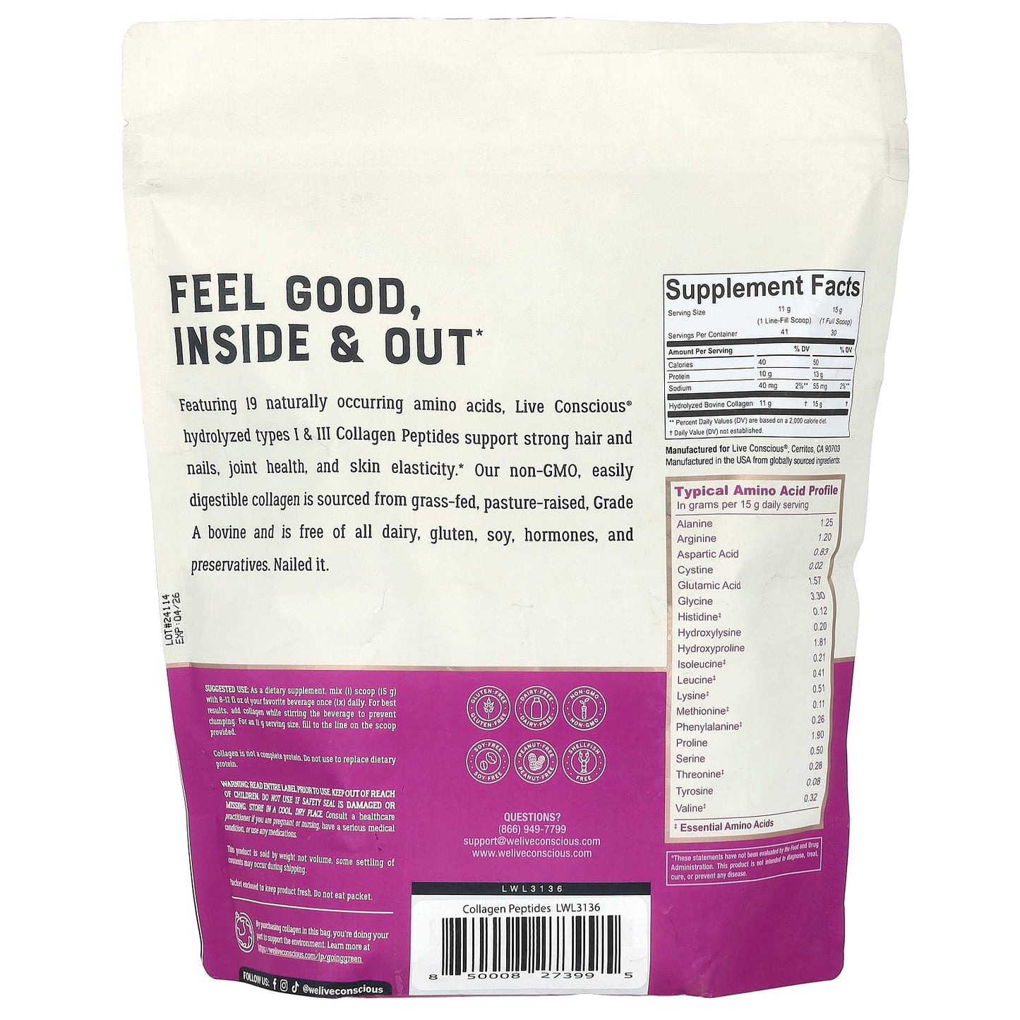 Live Conscious, Collagen Peptides, Unflavored, 16 oz (454 g) - Image 2