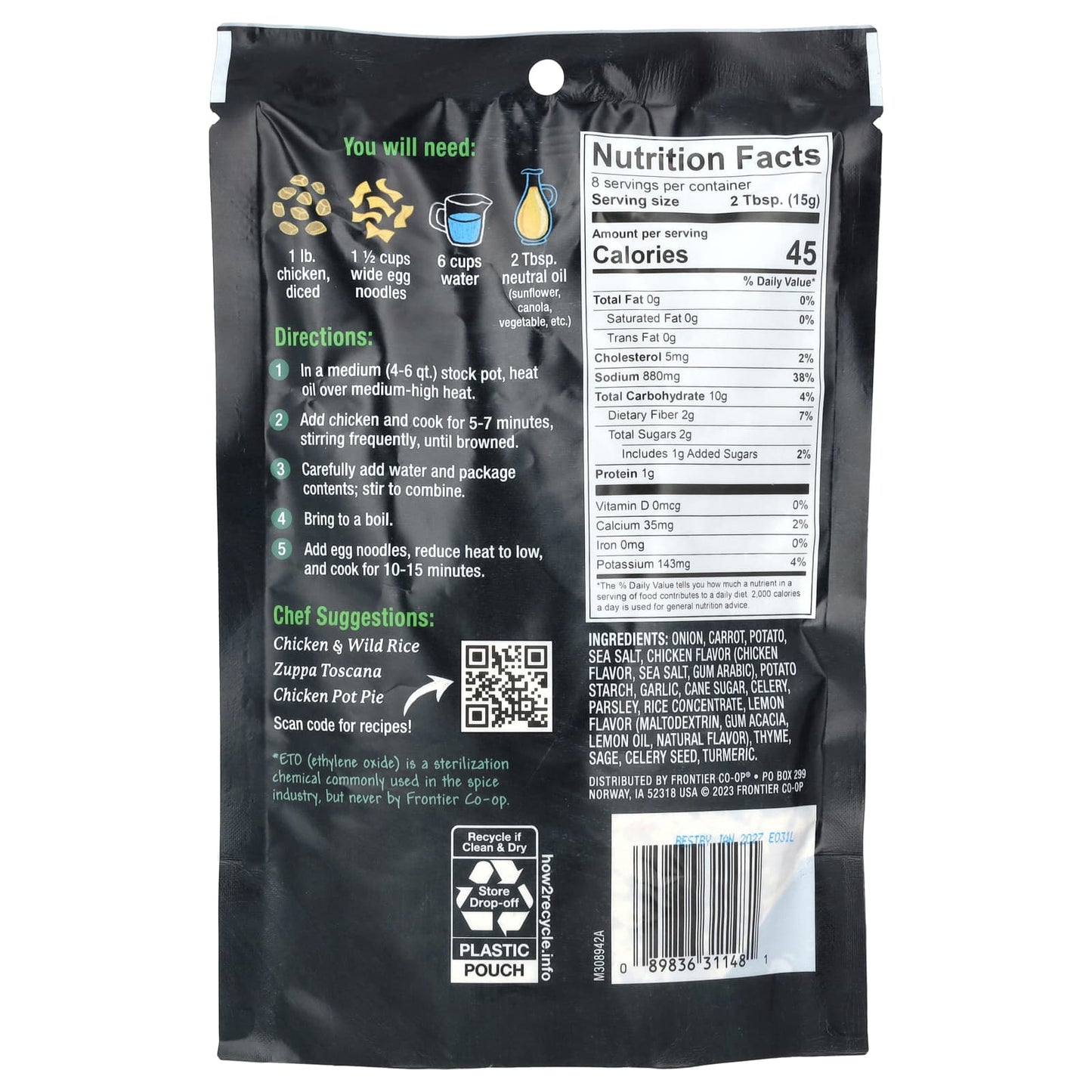 Savory Frontier Co-op Chicken Noodle Soup Mix, 4.23 oz (120g) - Image 2