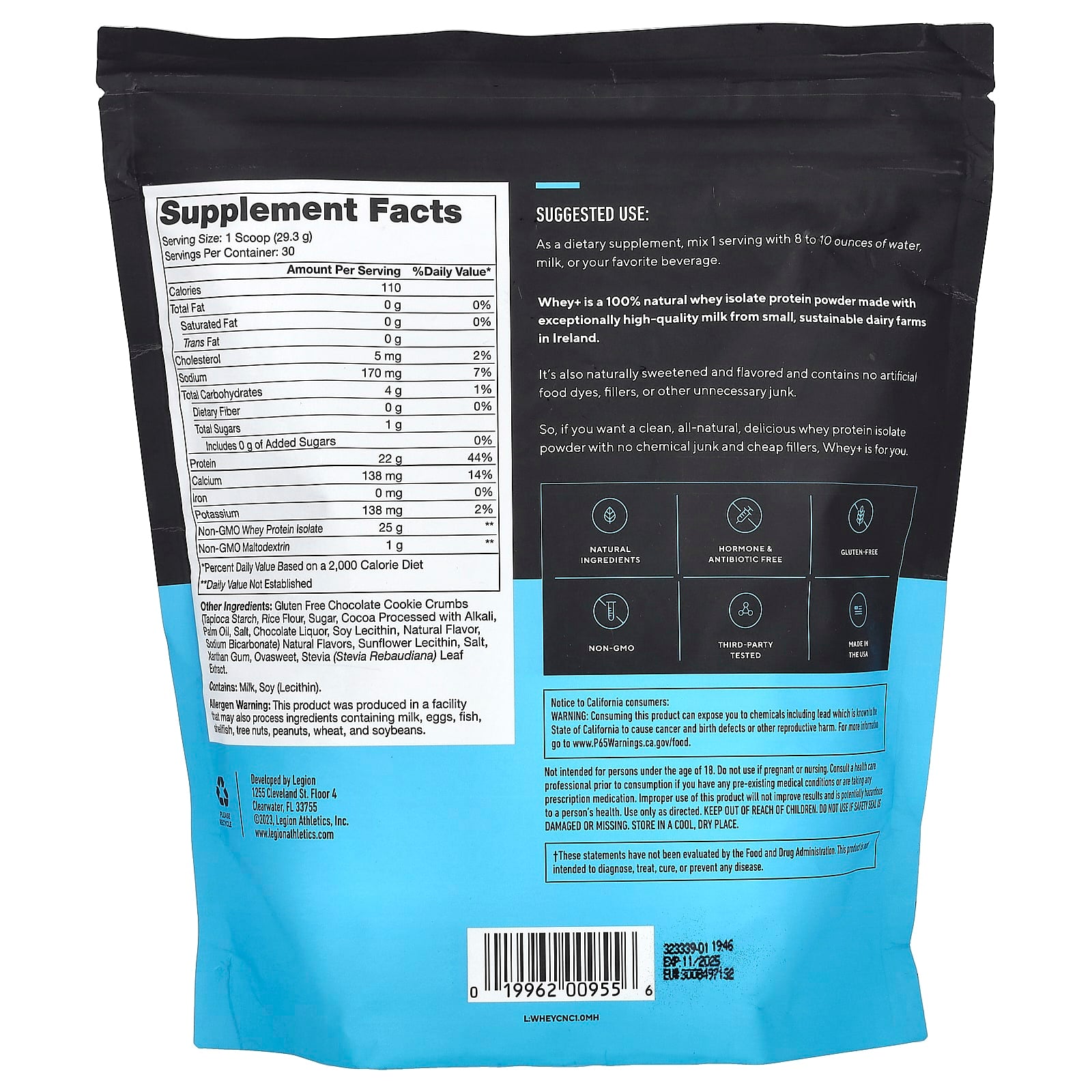 Legion Athletics, Whey+, Whey Protein Powder, Cookies & Cream, 1.94 lbs (879 g) - Image 2