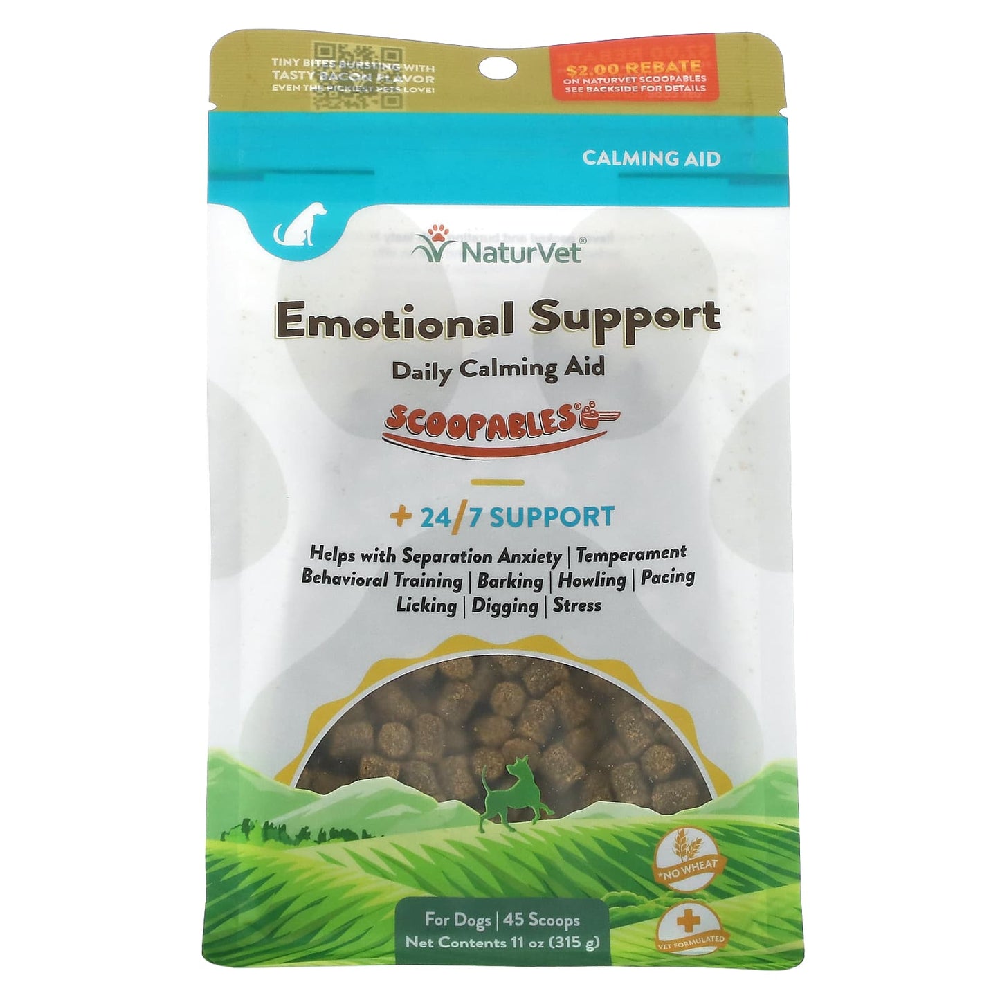 NaturVet, Scoopables Emotional Support, Daily Calming Aid, For Dogs, Bacon, 45 Scoops, 11 oz (315 g) - Image 1