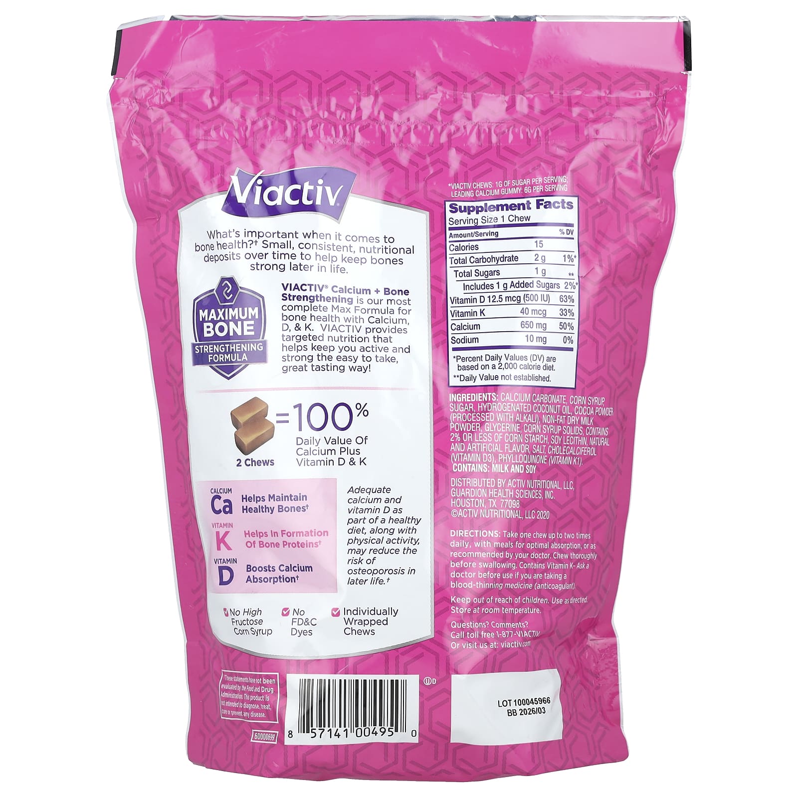 Viactiv, Calcium + Bone Strengthening, Milk Chocolate, 180 Soft Chews - Image 2