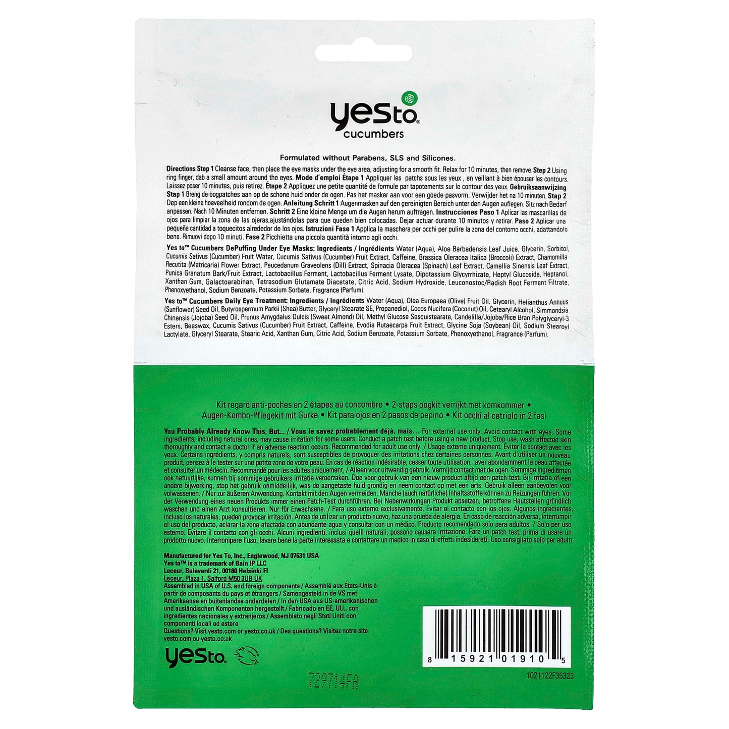 Yes To, Two-Step Eye Kit, Sensitive Skin, Cucumbers , 3 Piece Kit - Image 2