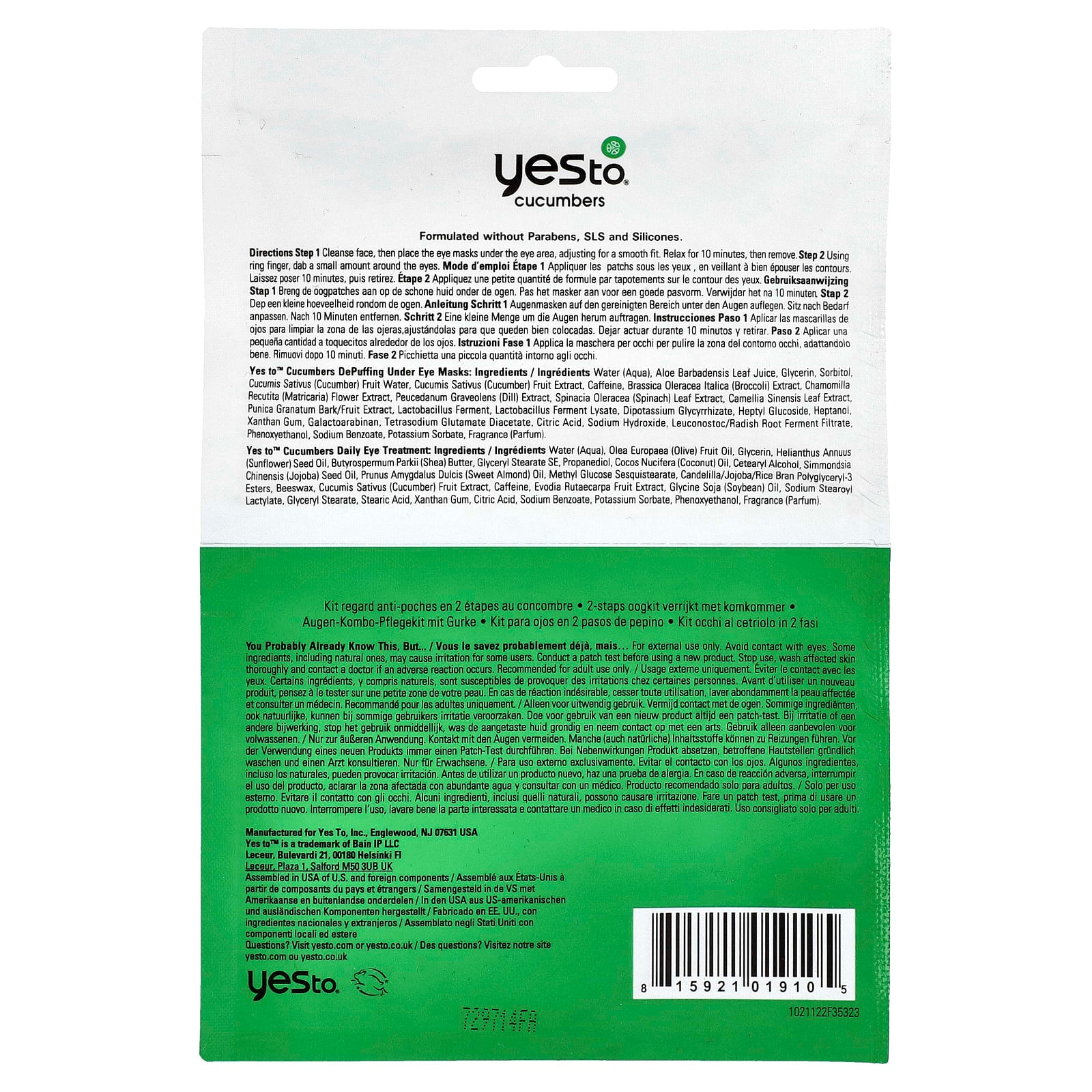 Yes To, Two-Step Eye Kit, Sensitive Skin, Cucumbers , 3 Piece Kit - Image 2