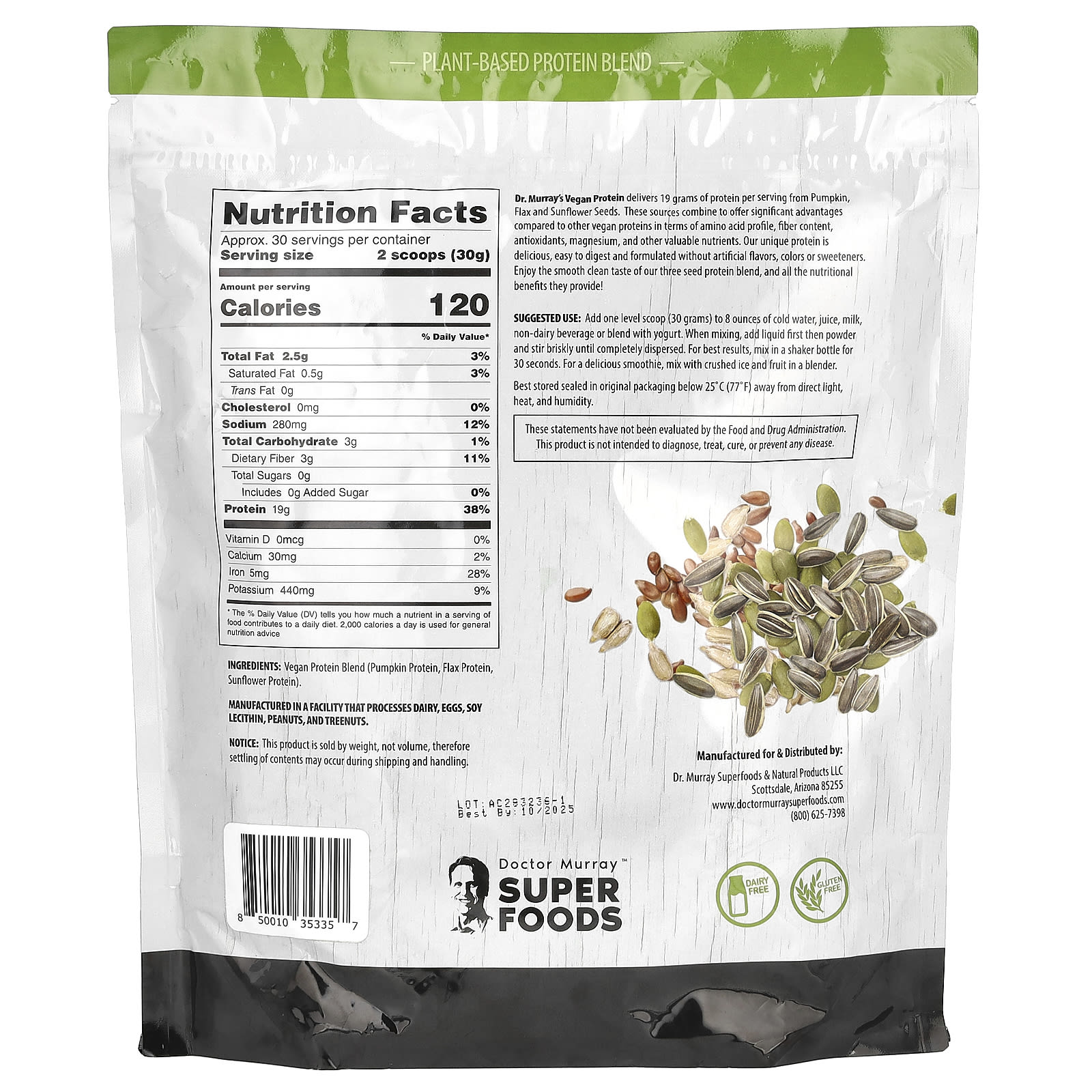 Vegan Protein Powder by Dr. Murray's - 3 Seed Blend with Pumpkin, Flax & Sunflower - Image 2