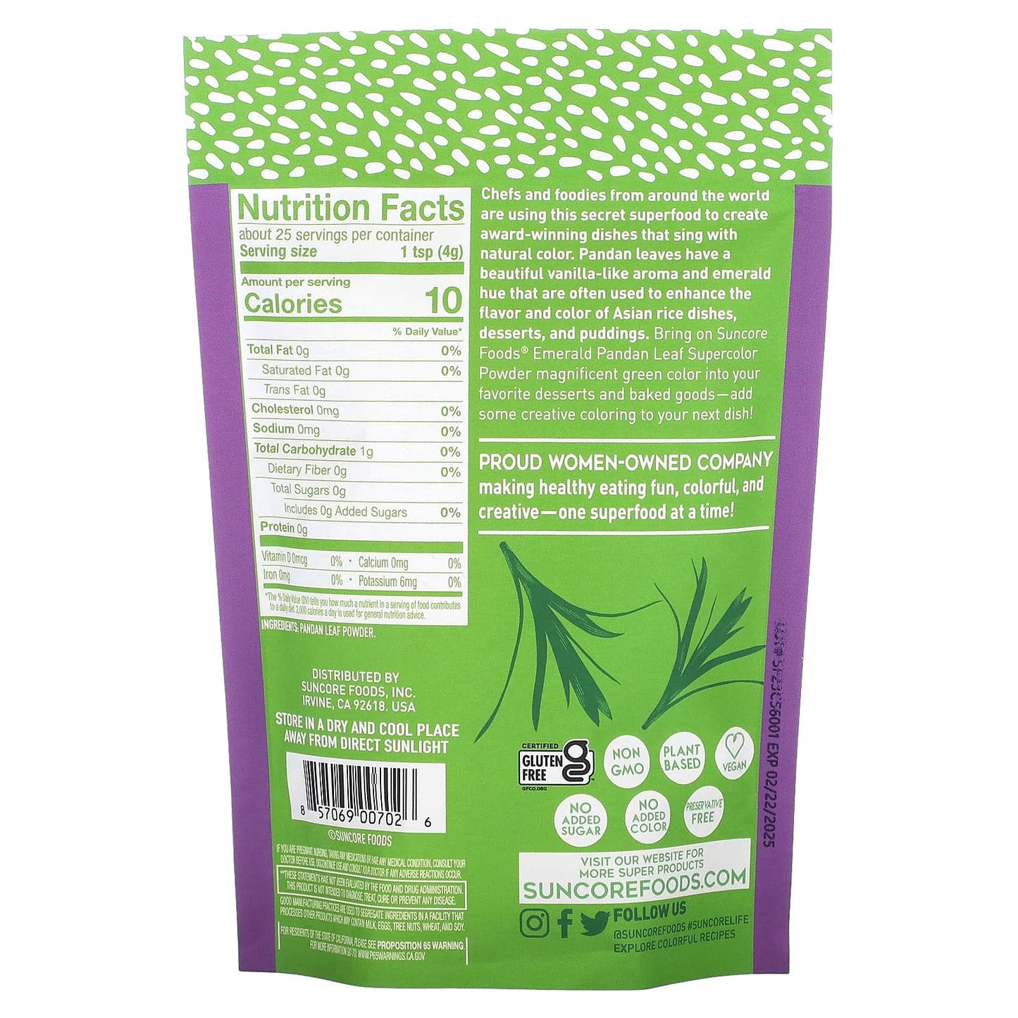 Suncore Foods, Emerald Pandan Leaf, Supercolor Powder, 3.5 oz (99 g) - Image 2