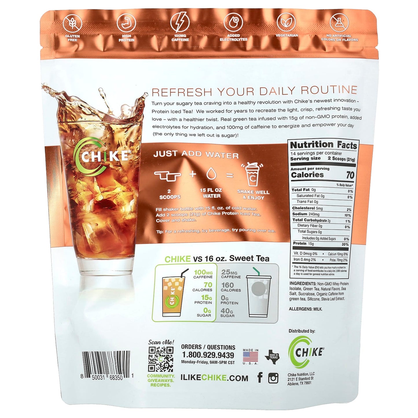 Peach Fusion Protein Iced Tea by Chike Nutrition, 15g Protein, 100mg Caffeine - Image 2