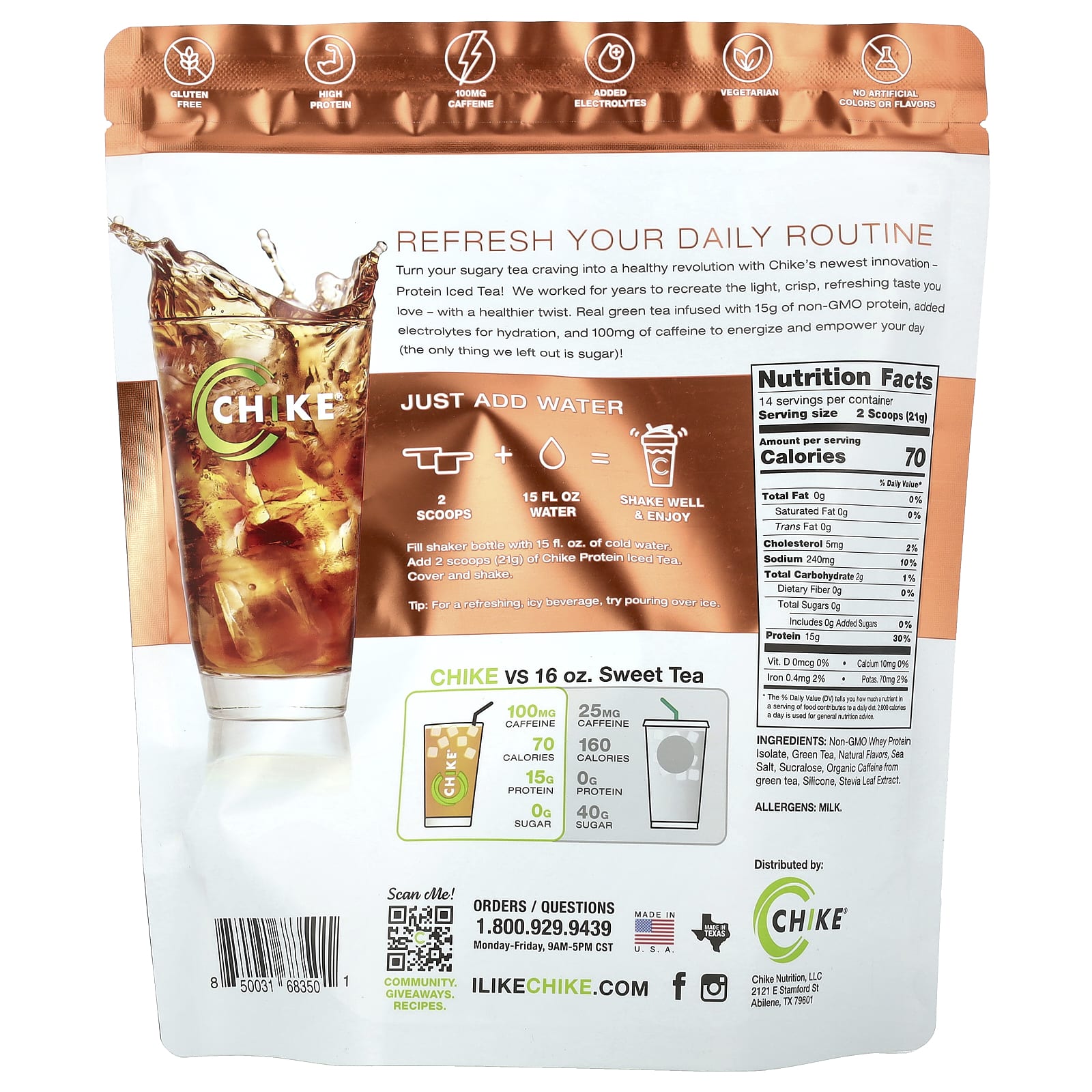 Peach Fusion Protein Iced Tea by Chike Nutrition, 15g Protein, 100mg Caffeine - Image 2