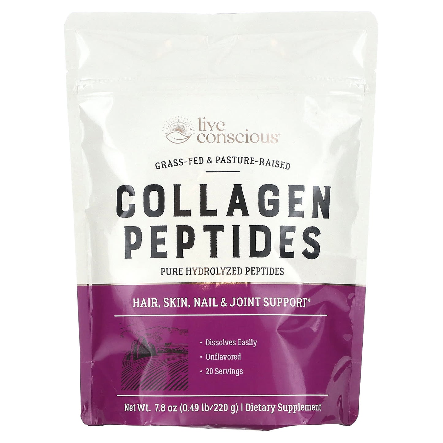 Live Conscious, Collagen Peptides, Unflavored, 7.8 oz (220 g) - Image 1