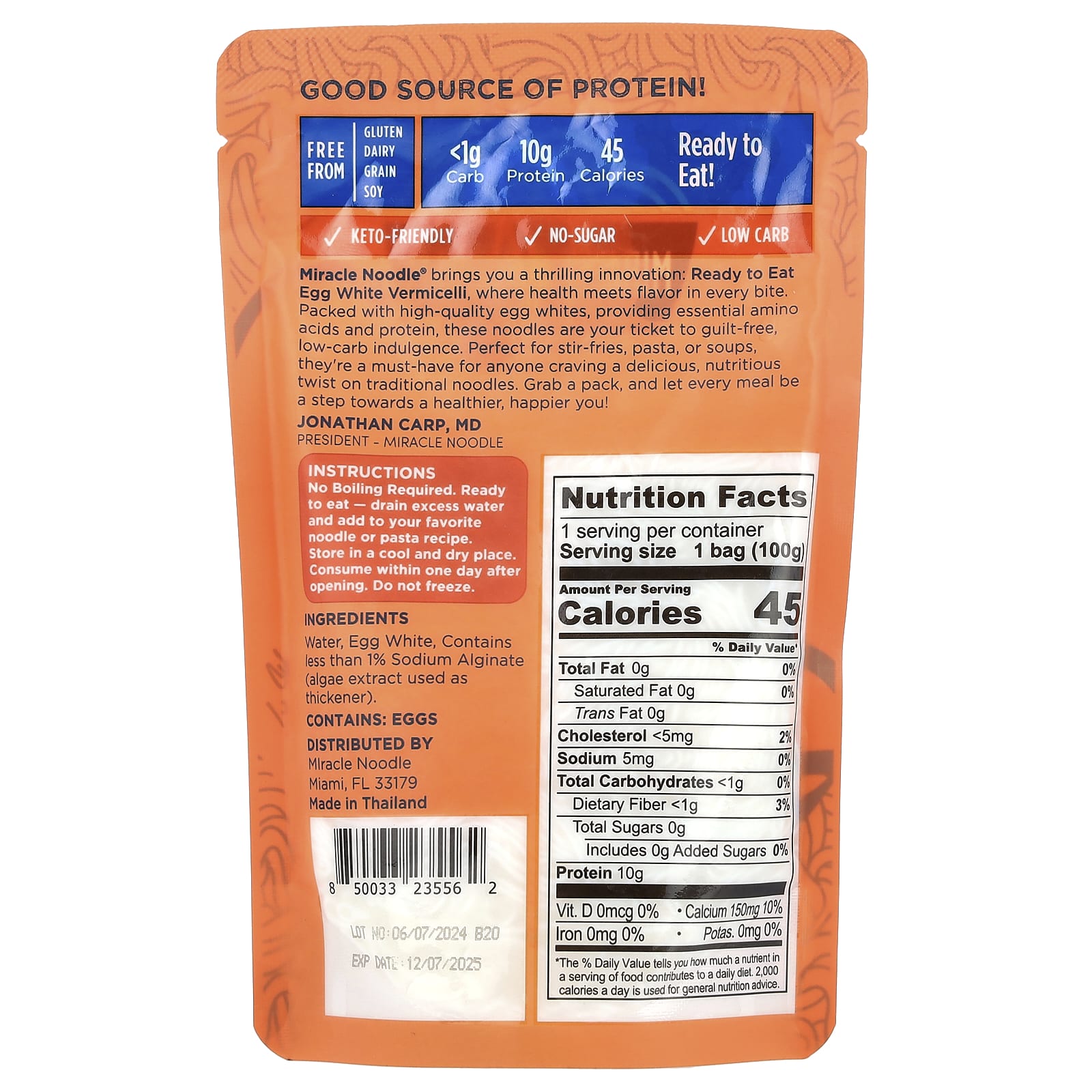 Miracle Noodle, Vermicelli Style Noodles, Egg White, 3.5 oz (100 g) - Image 2
