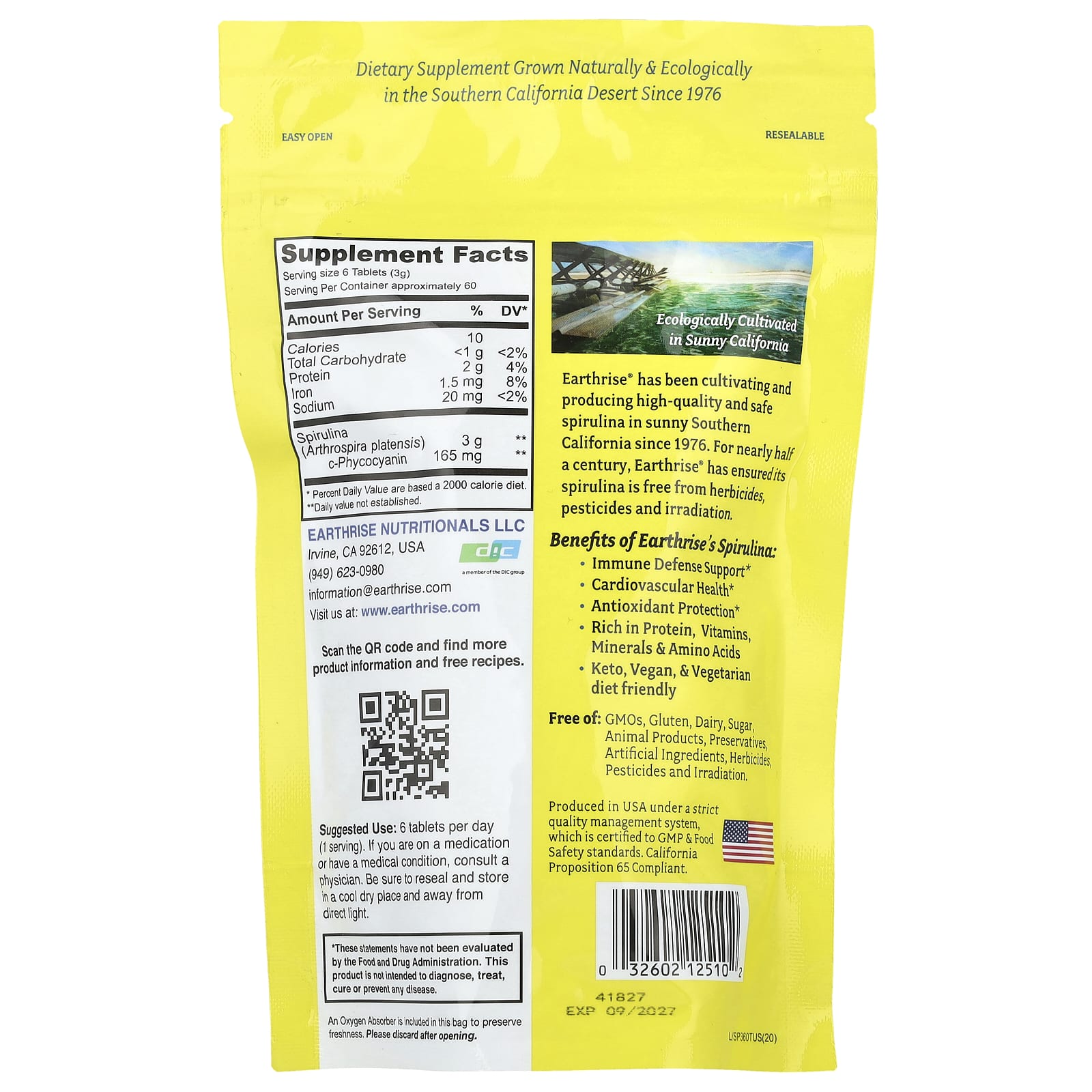 California Grown Spirulina Superfood Tablets by Earthrise - Image 2
