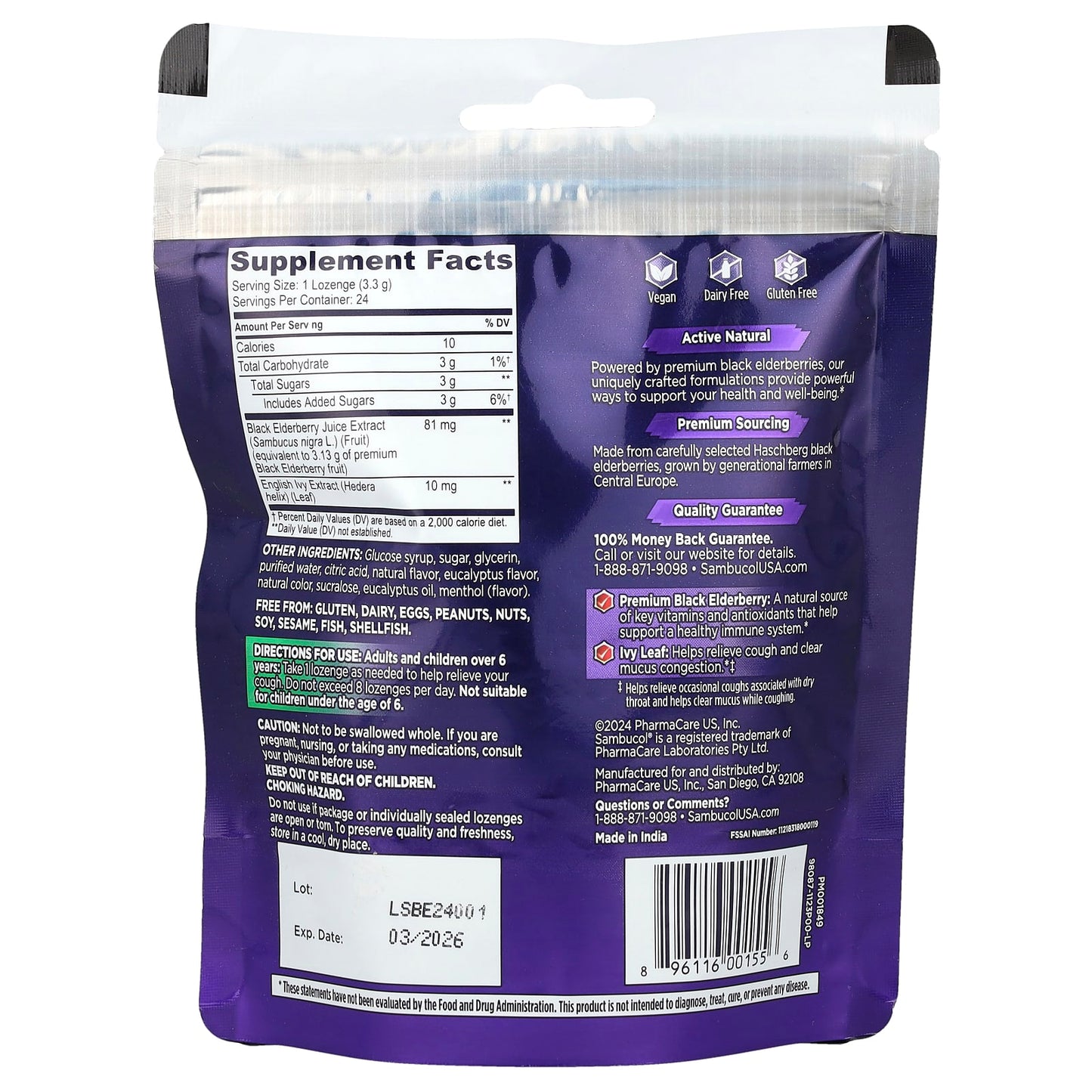 Sambucol, Black Elderberry, Cough Relief Lozenge With Ivy Leaf, Berry Eucalyptus, 24 Hard Lozenges - Image 2