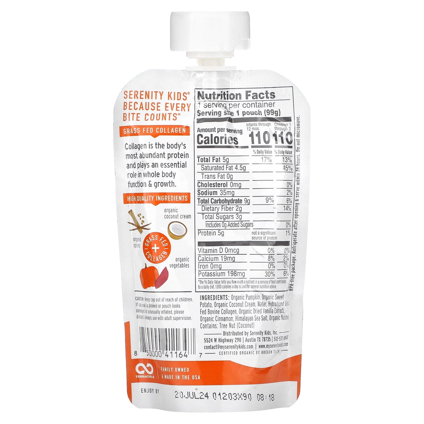 Serenity Kids, Dairy-Free Smoothie + Protein, All Ages 6+ Months, Pumpkin Spice, 3.5 oz (99 g) - Image 2