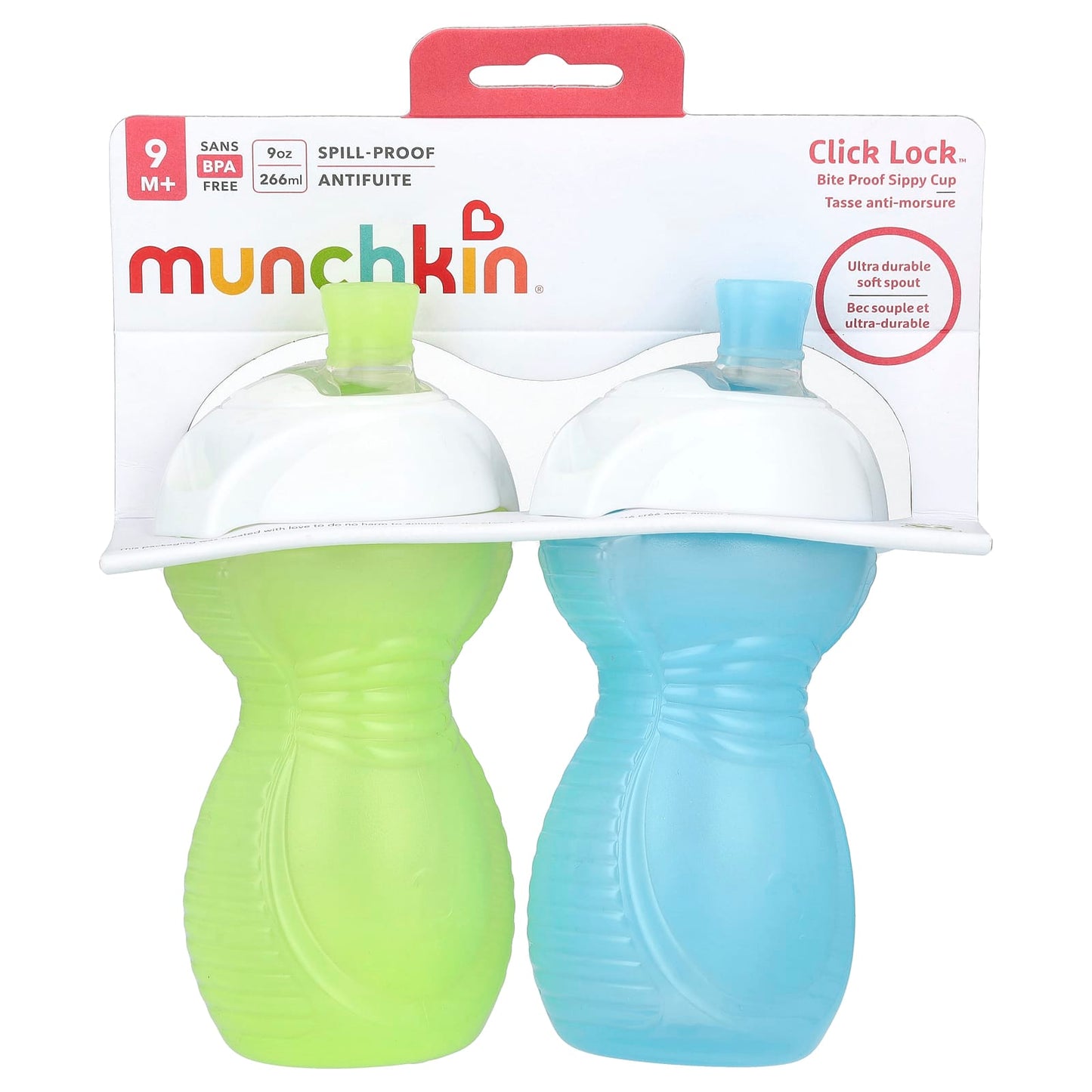Munchkin, Click Lock™, Bite Proof Sippy Cup, 9 Months+, Light Green & Light Blue, 2 Count, 9 oz (266 ml) Each - Image 1