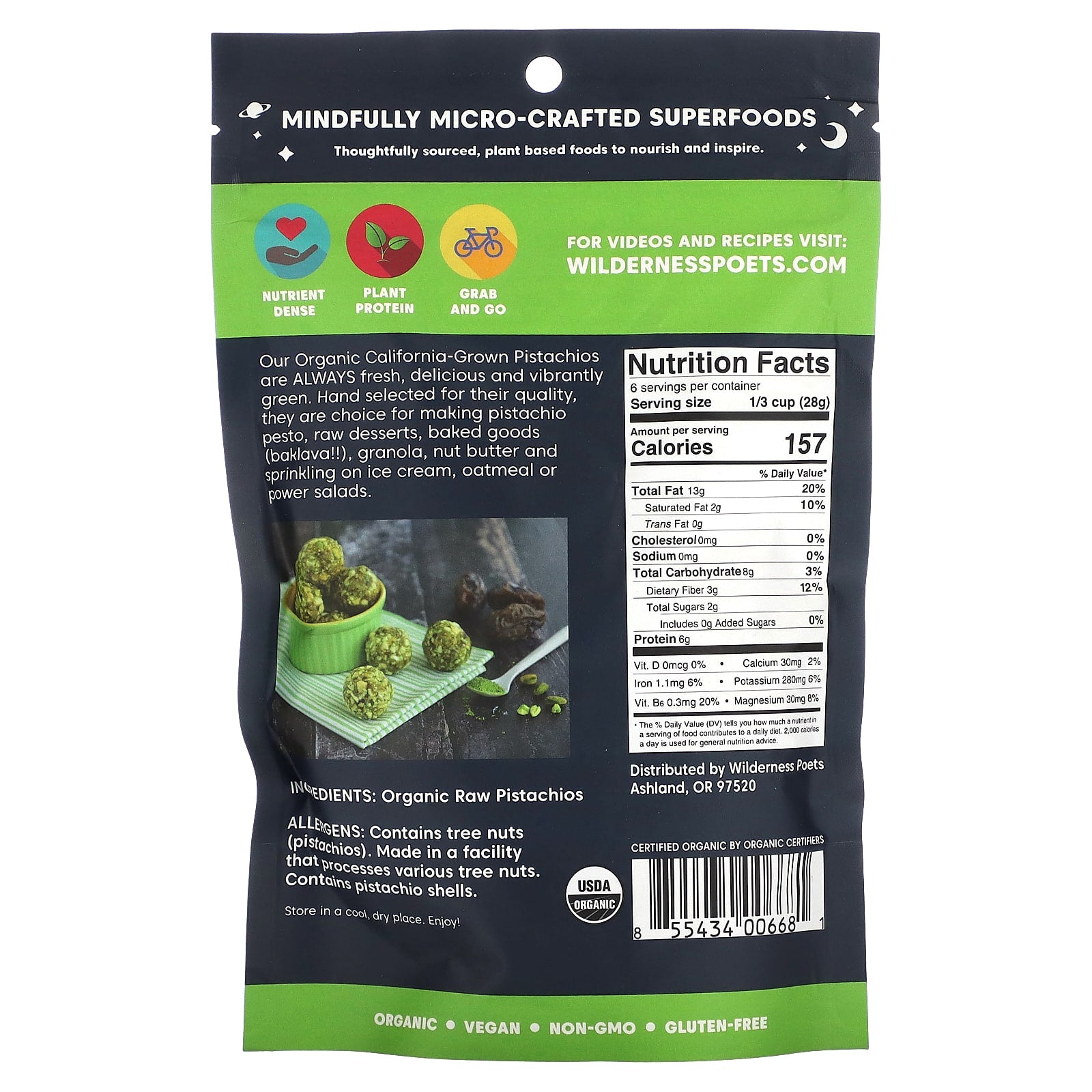 Wilderness Poets, Organic Organic California Pistachios, Unsalted, 6 oz (170 g) - Image 2