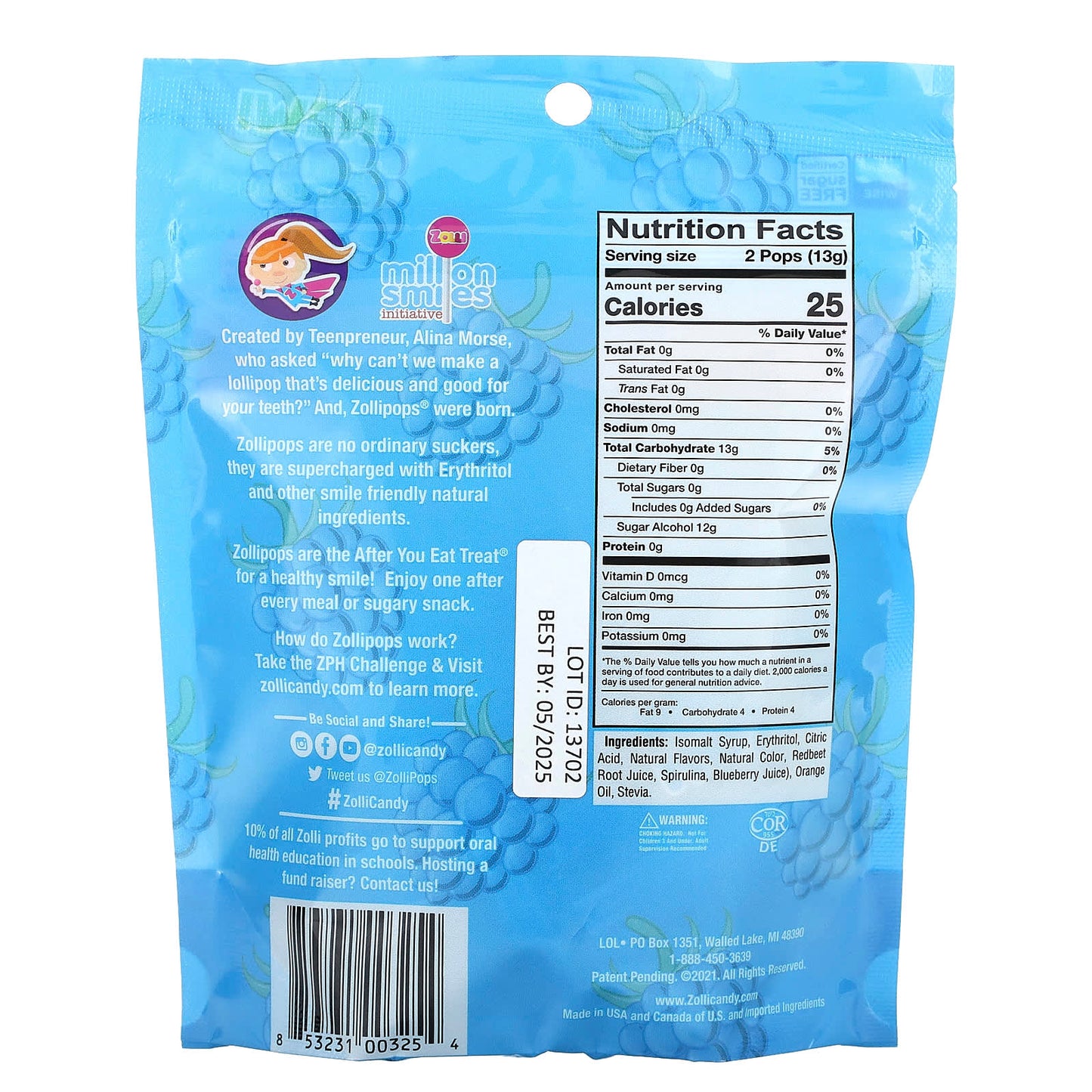 Zollipops, The Clean Teeth Pops, Blue Raspberry, 3.1 oz - Image 2