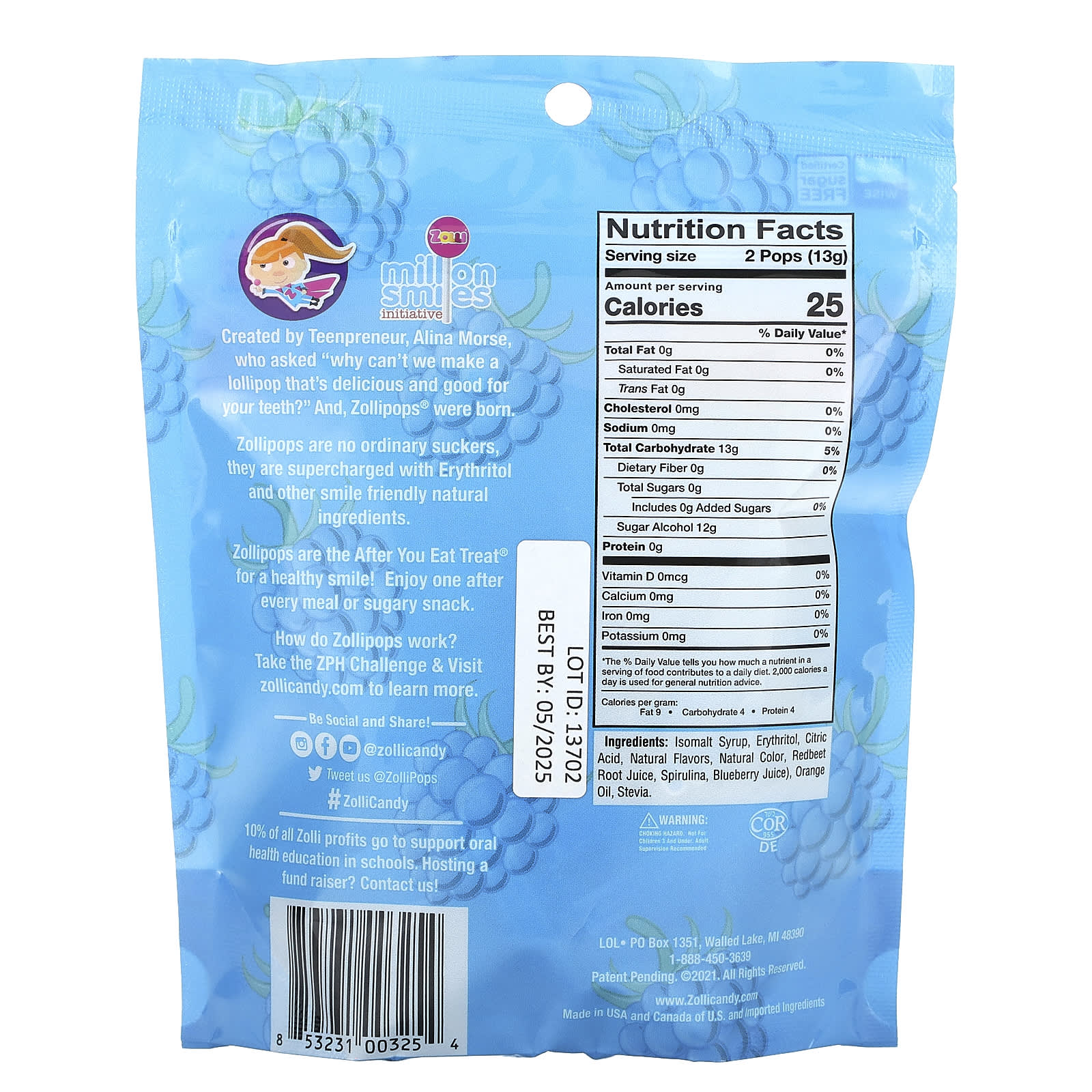 Zollipops, The Clean Teeth Pops, Blue Raspberry, 3.1 oz - Image 2